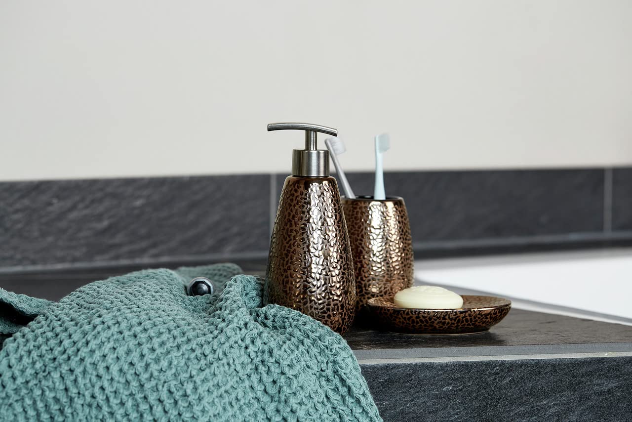 WENKO Marrakesh 3-Piece Bathroom Accessory Set - Soap Dispenser, Toothbrush Holder & Tumbler - Modern Spa Style for Bathroom Countertop Organization & Decor