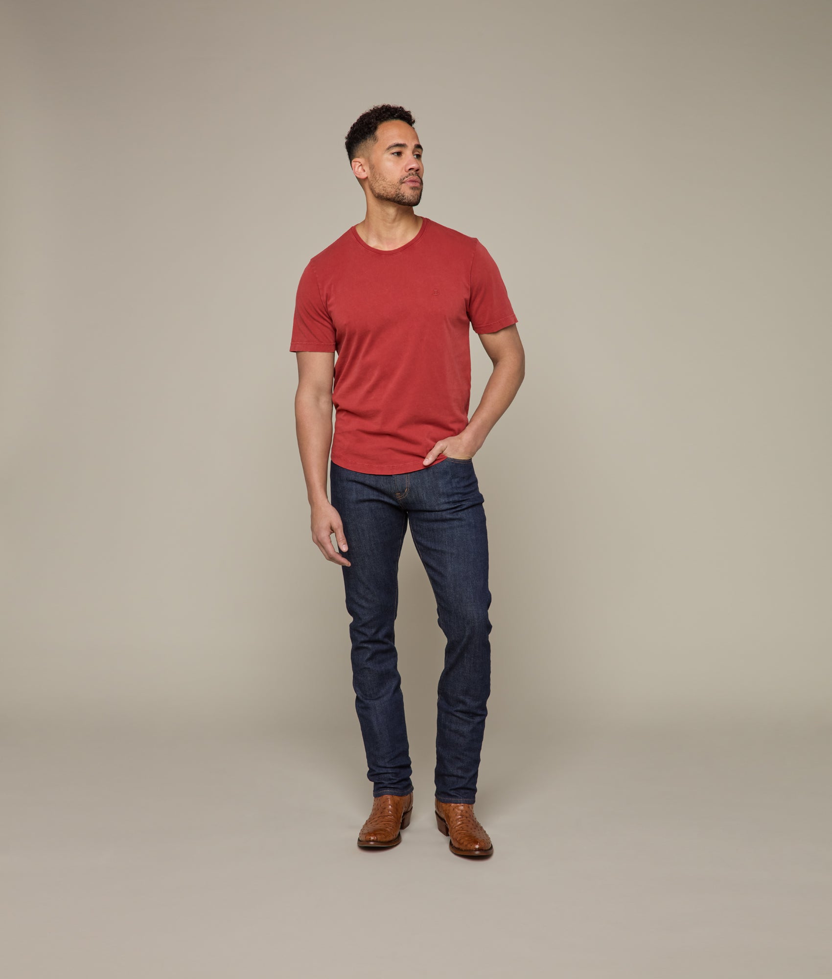 Lucchese Crewneck T-Shirt for Men - Soft Cotton Brick Red Tee - Casual Wear & Everyday Outfits