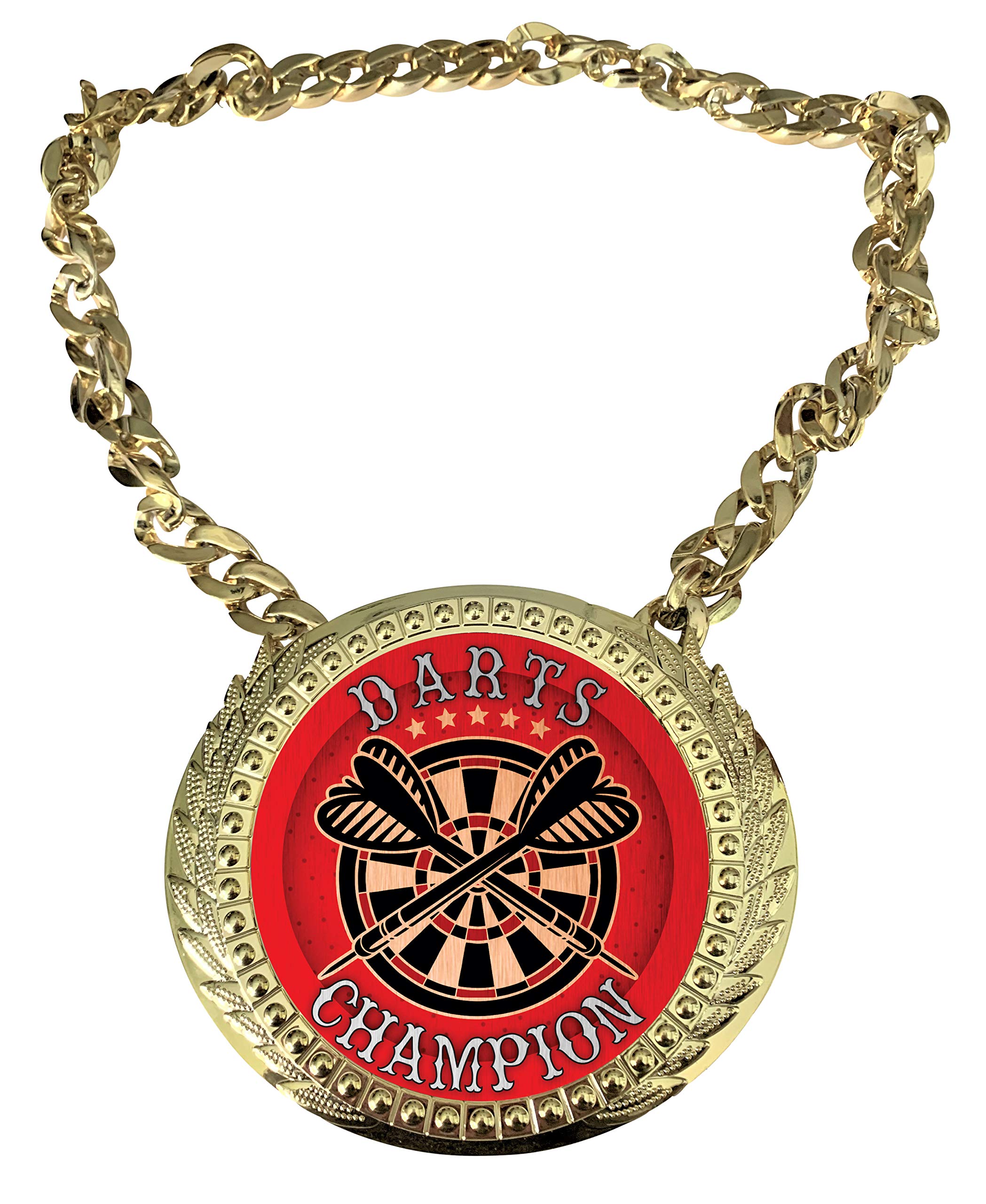 Express Medals Darts Champion Trophy Award with 6x5.25 Inch Plaque & 34 Inch Chain - Includes Black Velvet Presentation Bag for Sports Awards, Tournaments & Pub Decor