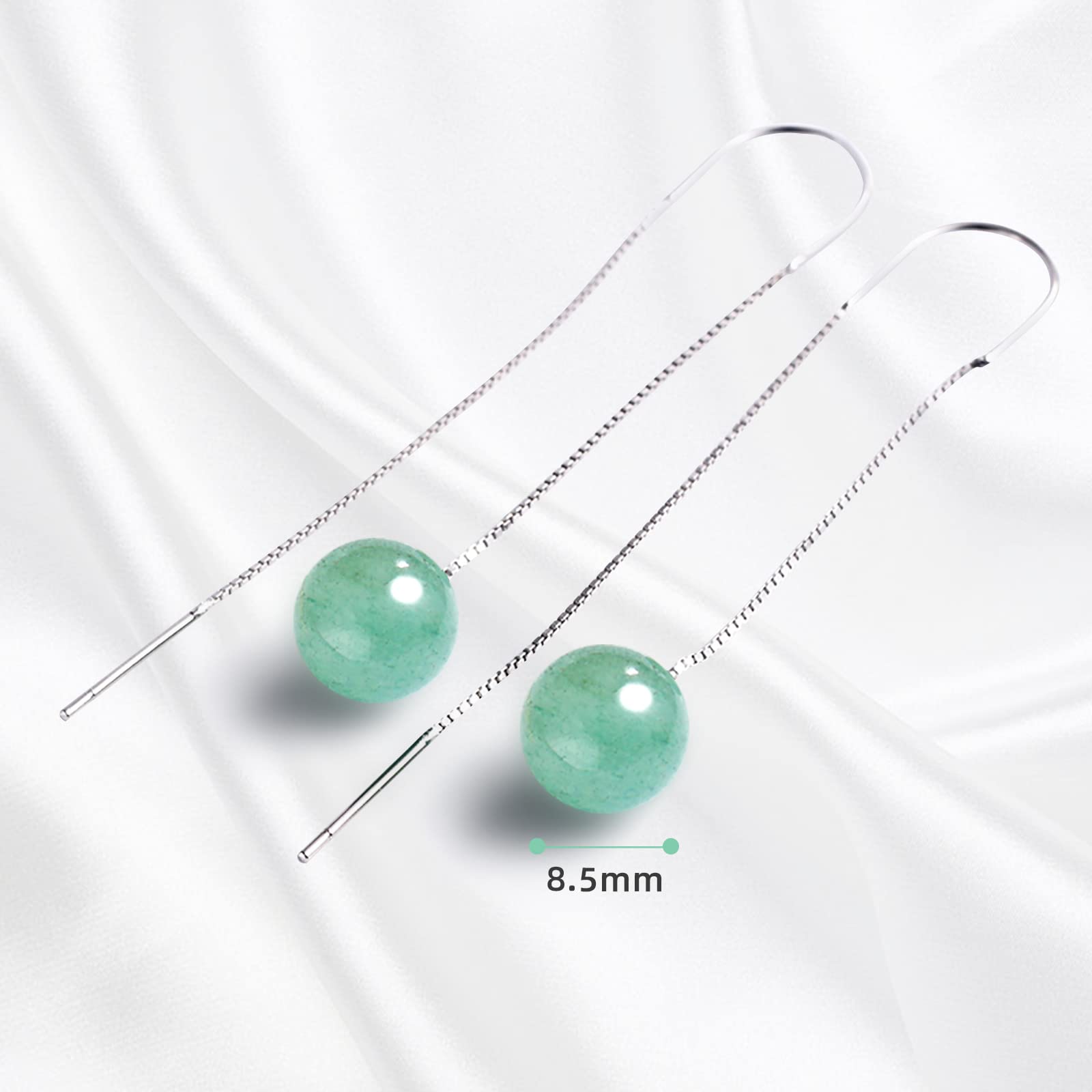 Green Jade Drop Dangle Earrings for Women - Elegant U-Shaped Threader Earrings with Lucky Charm | Perfect Birthday Gift, Back to School Present & August Birthstone Jewelry | Ideal for Weddings, Parties and Everyday Wear