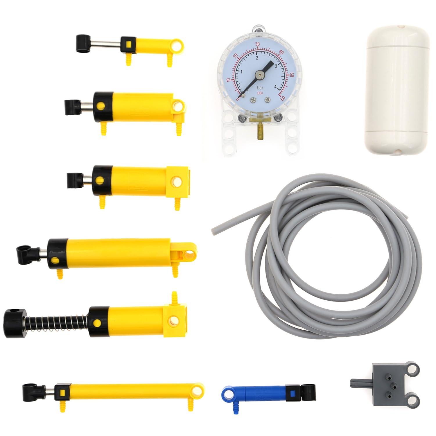 11Pcs Technic Pneumatic Cylinder Kit - Compatible with Lego Technic Parts, Includes Barometer, Air Tank, Cylinders, Air Pump, Pressure Rod, Switch, Piston & Hose - MOC Replacement Parts for DIY Robotics & Engineering Projects