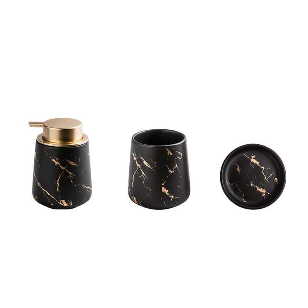 Luxury Marble Pattern Ceramic Bathroom Accessories Set - 4 Piece Modern Bath Decor with Soap Dispenser (Matte Black) | Elegant Home Spa Experience for Guest Bathrooms & Master Suites