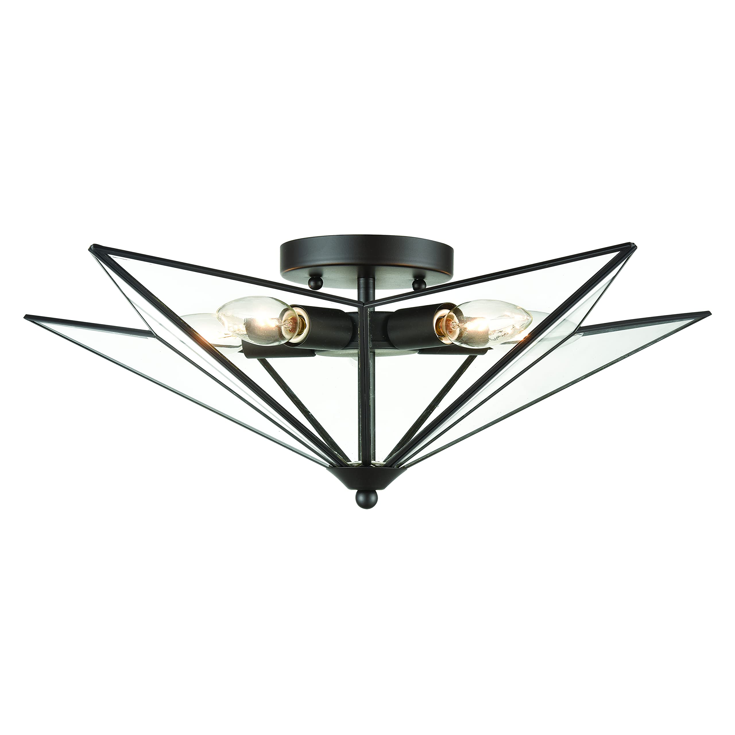 Elk Home Moravian Star Flush Mount Ceiling Light - 5-Light Clear Glass Fixture with Dimmer Switch for Living Room, Bedroom, or Dining Room Lighting