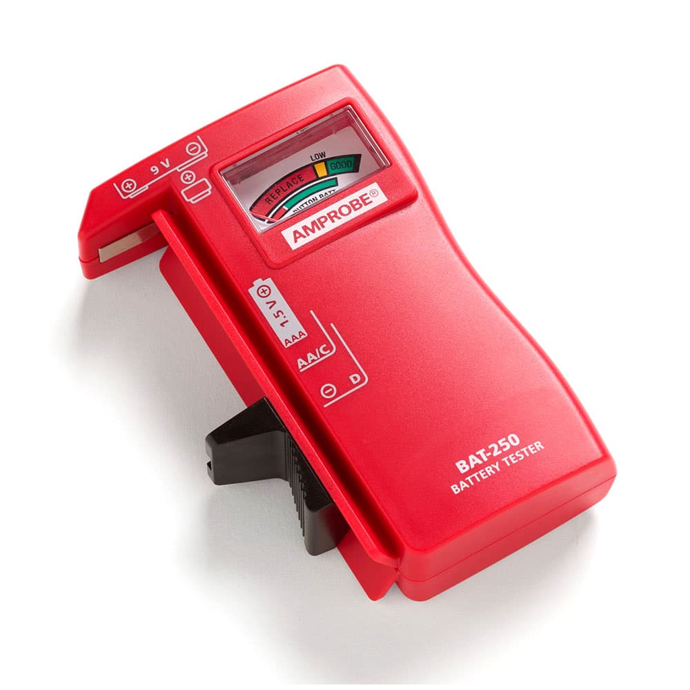 Amprobe BAT-250 Handheld Battery Capacity Tester with V-Shaped Side Cradle - Digital Battery Analyzer for AA AAA C D 9V Cells - Perfect for Home, Workshop & Industrial Battery Testing