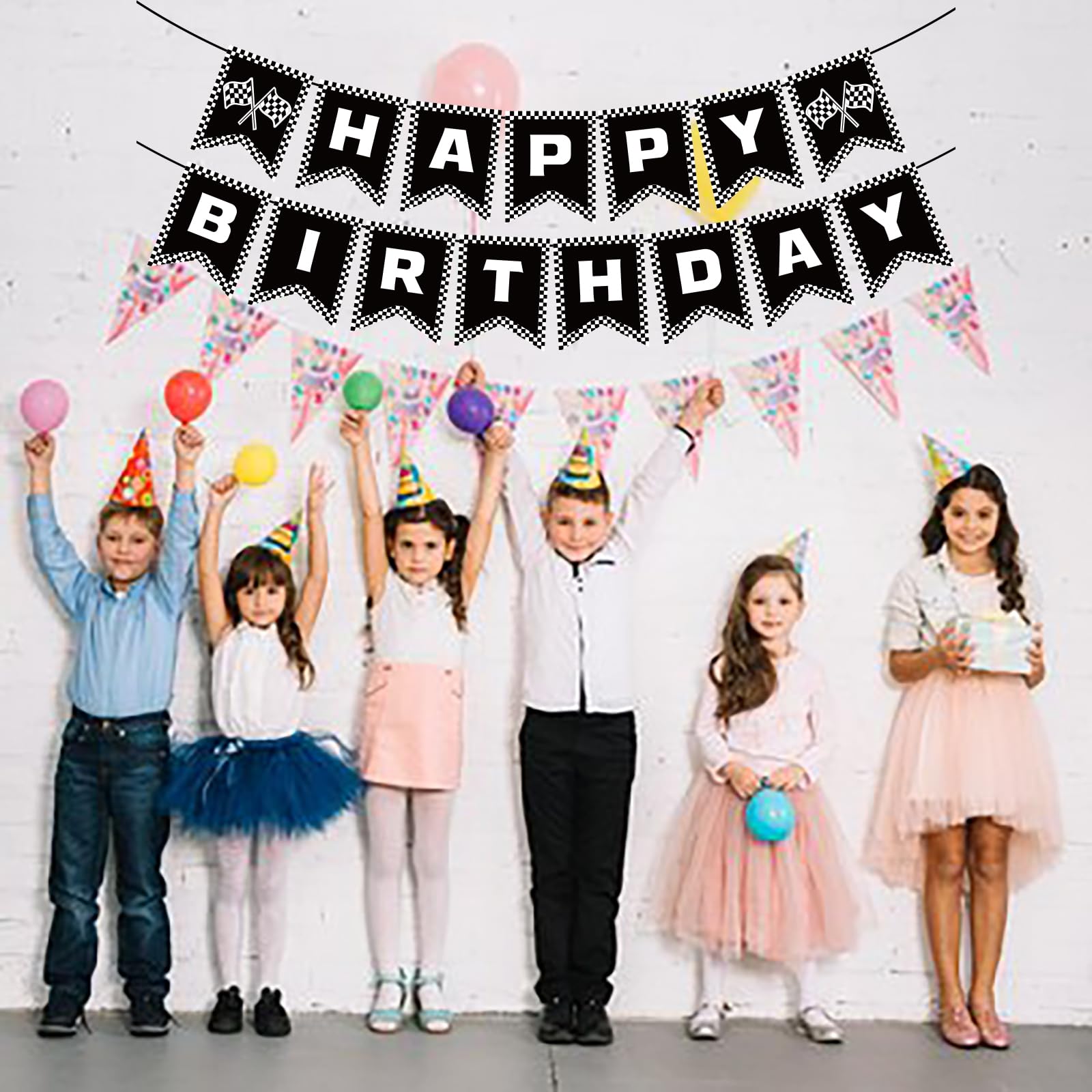 Race Car Birthday Banner - Checkered Happy Birthday Party Decorations for Boys - Racing Theme Party Supplies - Perfect for Race Car Themed Birthday Parties, Baby Showers & Kids Room Decor