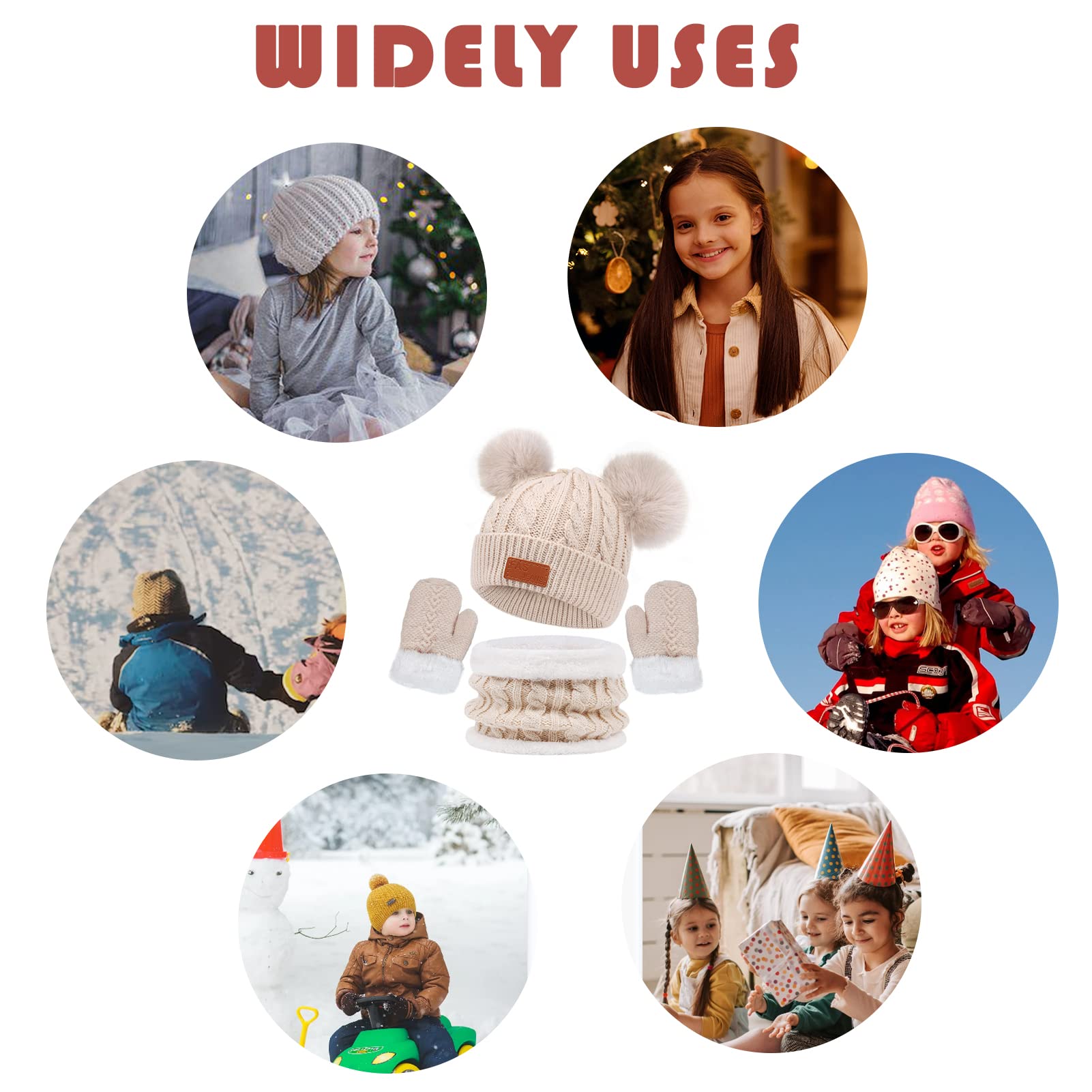 Kids Winter Hat and Scarf Set - Warm Knitted Fleece Hat with Removable Pom Pom for Boys & Girls | Perfect for Skiing, Snow Play & Cold Weather Activities