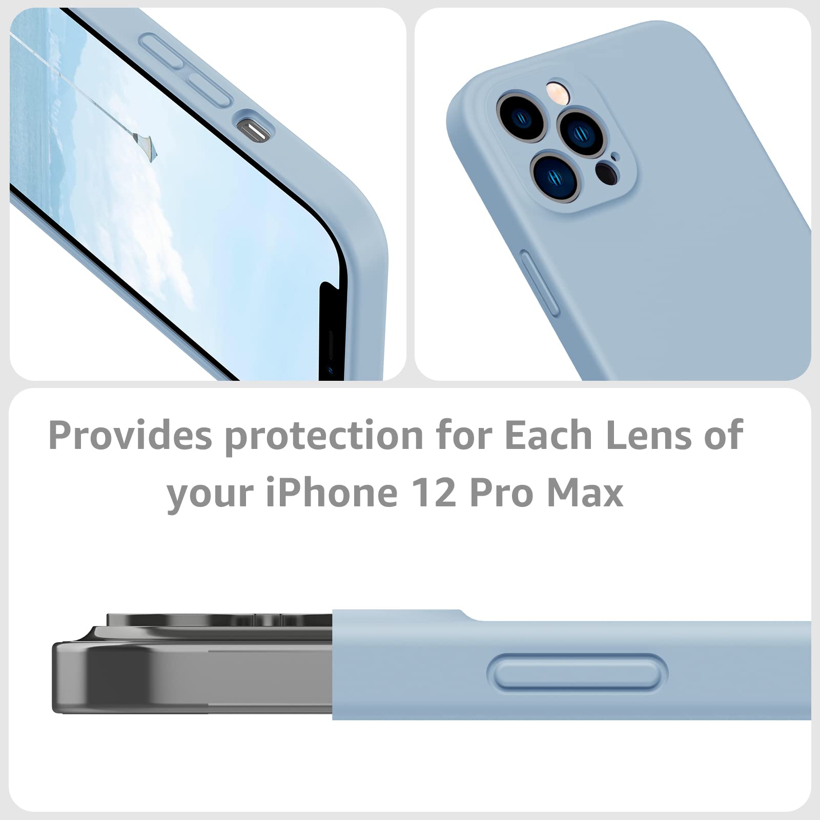 Magnetic Case for iPhone 12 Pro Max (6.7 inch) - MCFANCE Slim Silicone Cover with MagSafe Compatibility, Full Camera Protection & Anti-Scratch Microfiber Lining | Mist Blue | Perfect for Daily Use, Travel & Wireless Charging