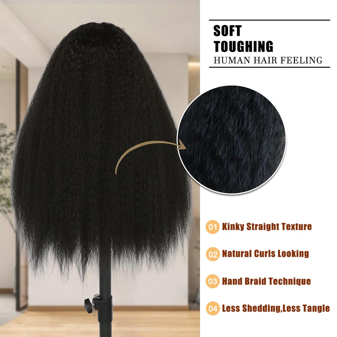 24Inch Kinky Straight Human Hair Lace Front Wig - Pre Plucked with Baby Hair, 13x6 HD Transparent Lace, 180% Density, Natural Yaki Straight Human Hair Wigs for Black Women | Perfect for Daily Wear, Parties, Cosplay & Protective Styling