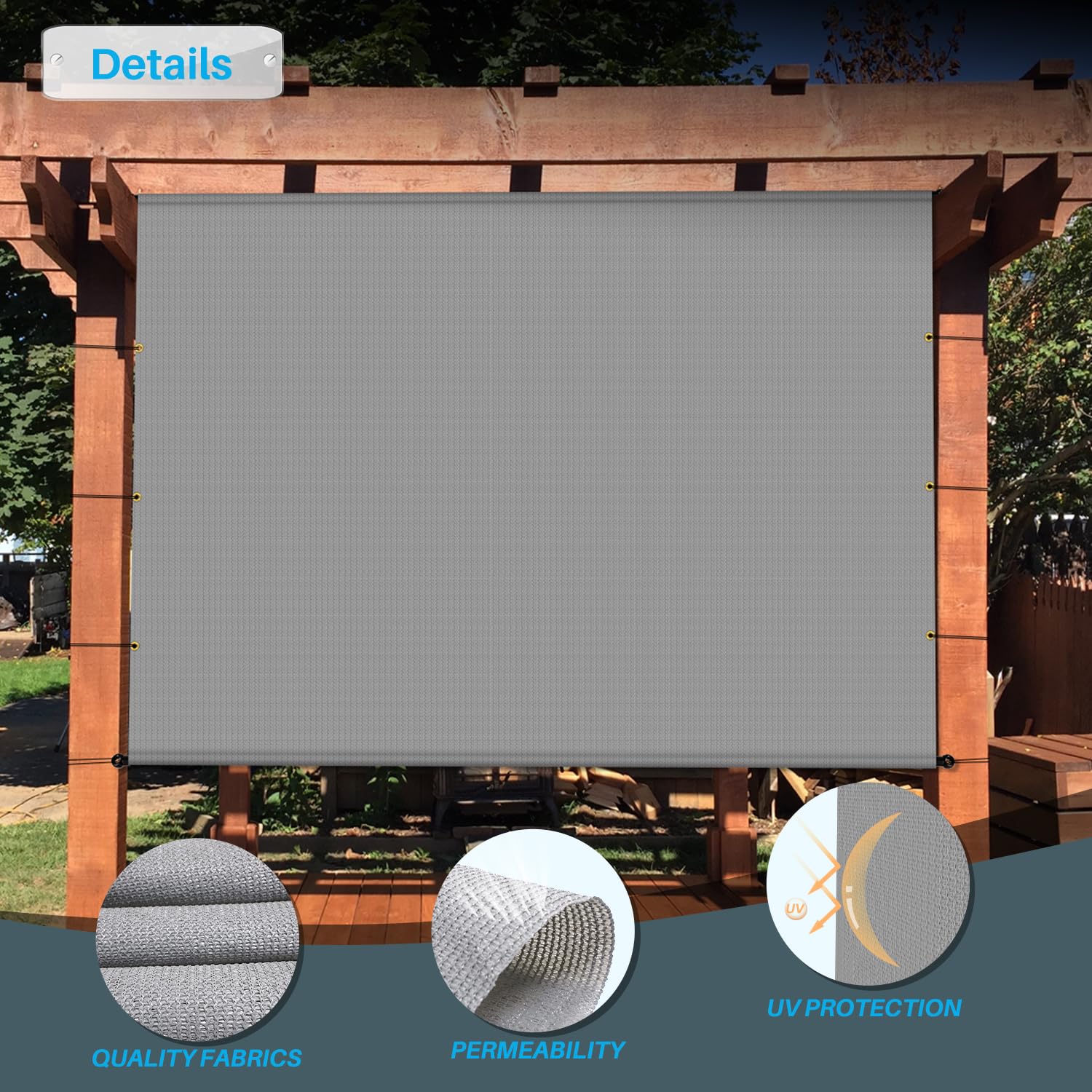 4' x 30' Pergola Canopy Replacement - UV Block Shade Cloth with Grommets & Weighted Rods for Patio, Deck, Backyard