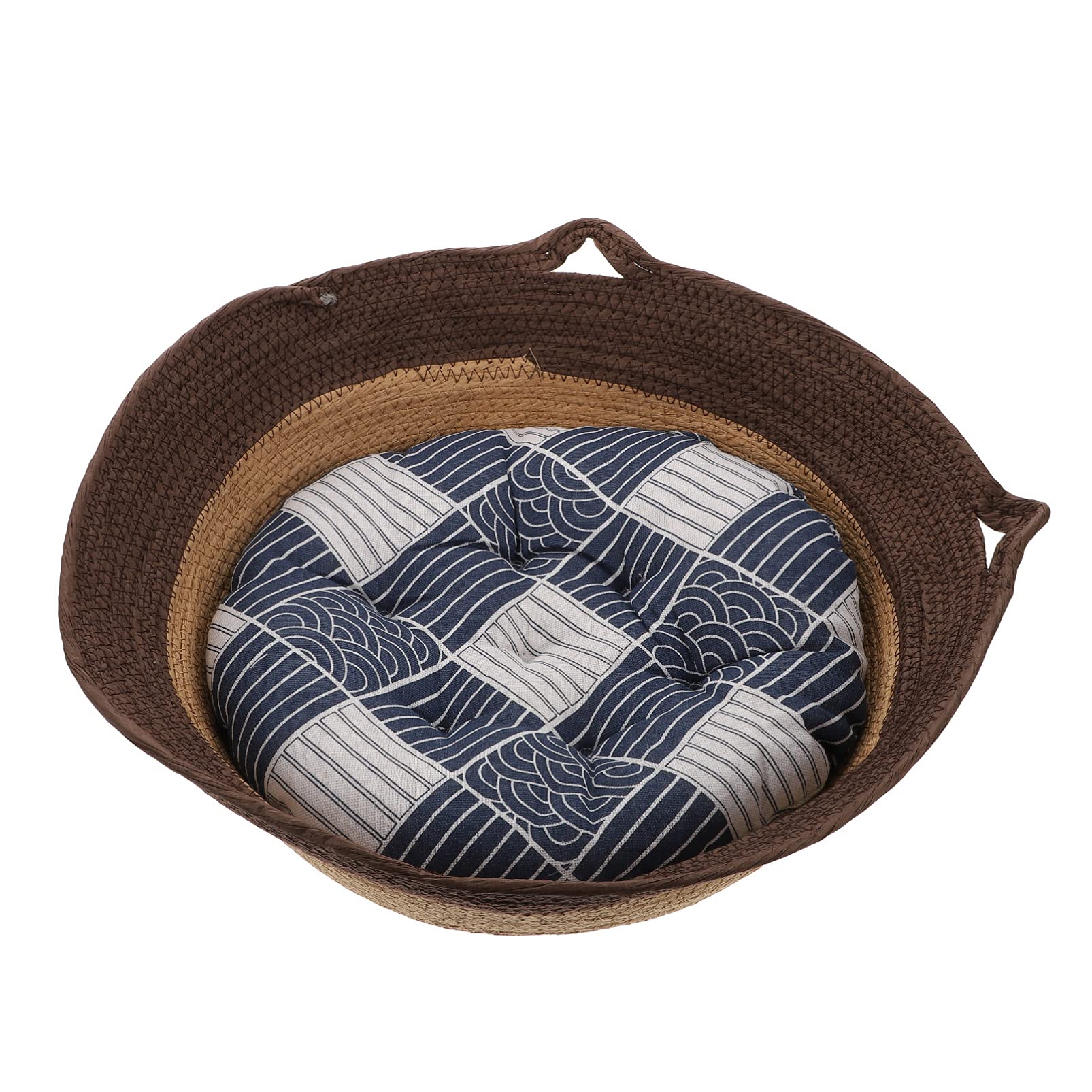 Balacoo 1PC Rattan Woven Pet Bed - Breathable Cat Nest, Rabbit Sleeping House & Dog Resting Chair - Natural Wicker Cat Bed & Knitted Dog Cage with Cattail Grass Sofa Design for Indoor/Outdoor Use - Perfect for Living Room, Bedroom or Patio