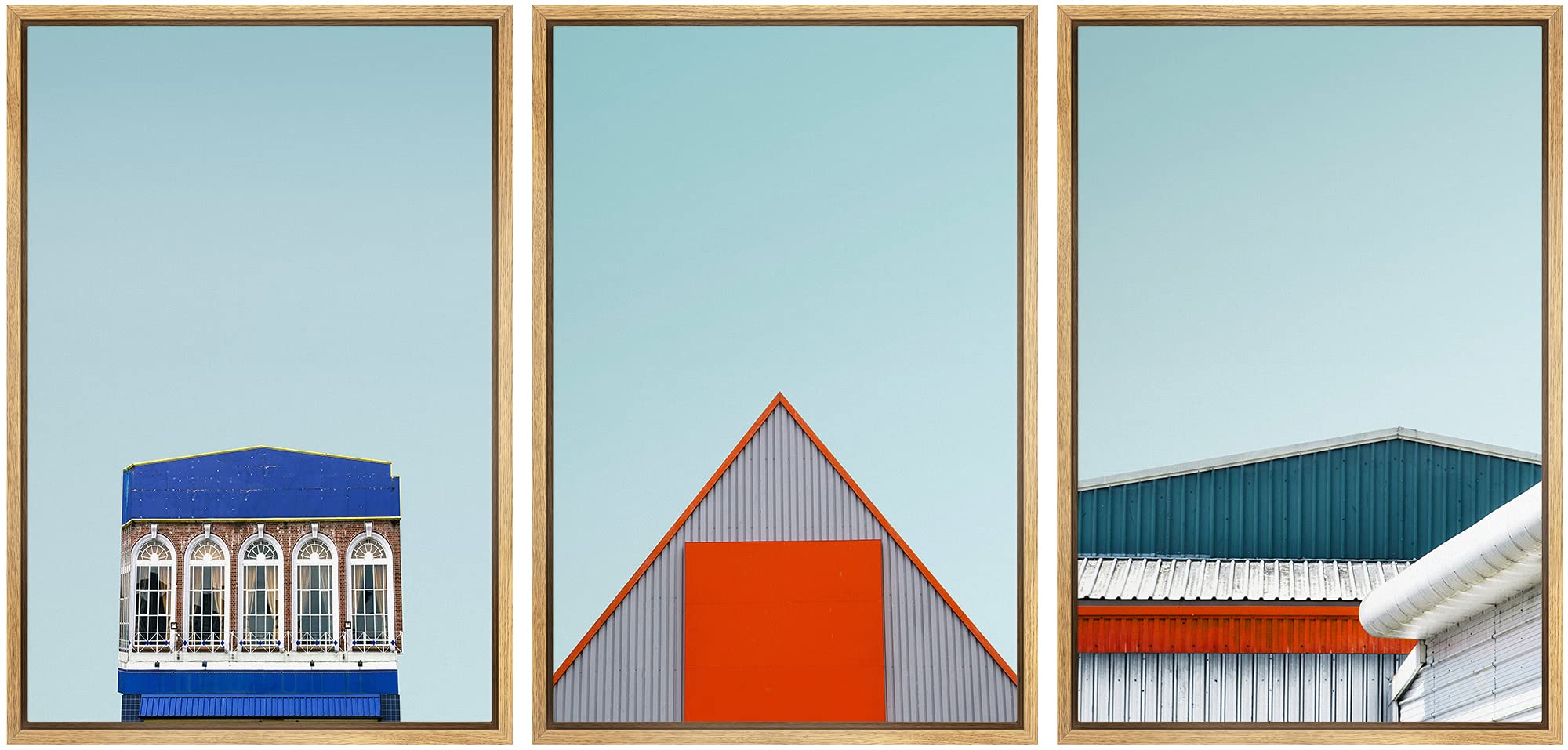 Abstract Wilderness Photography Framed Wall Art Print Set - Blue, Red, White & Gray Modern Architecture Minimalist Decor for Living Room, Bedroom & Office - 24