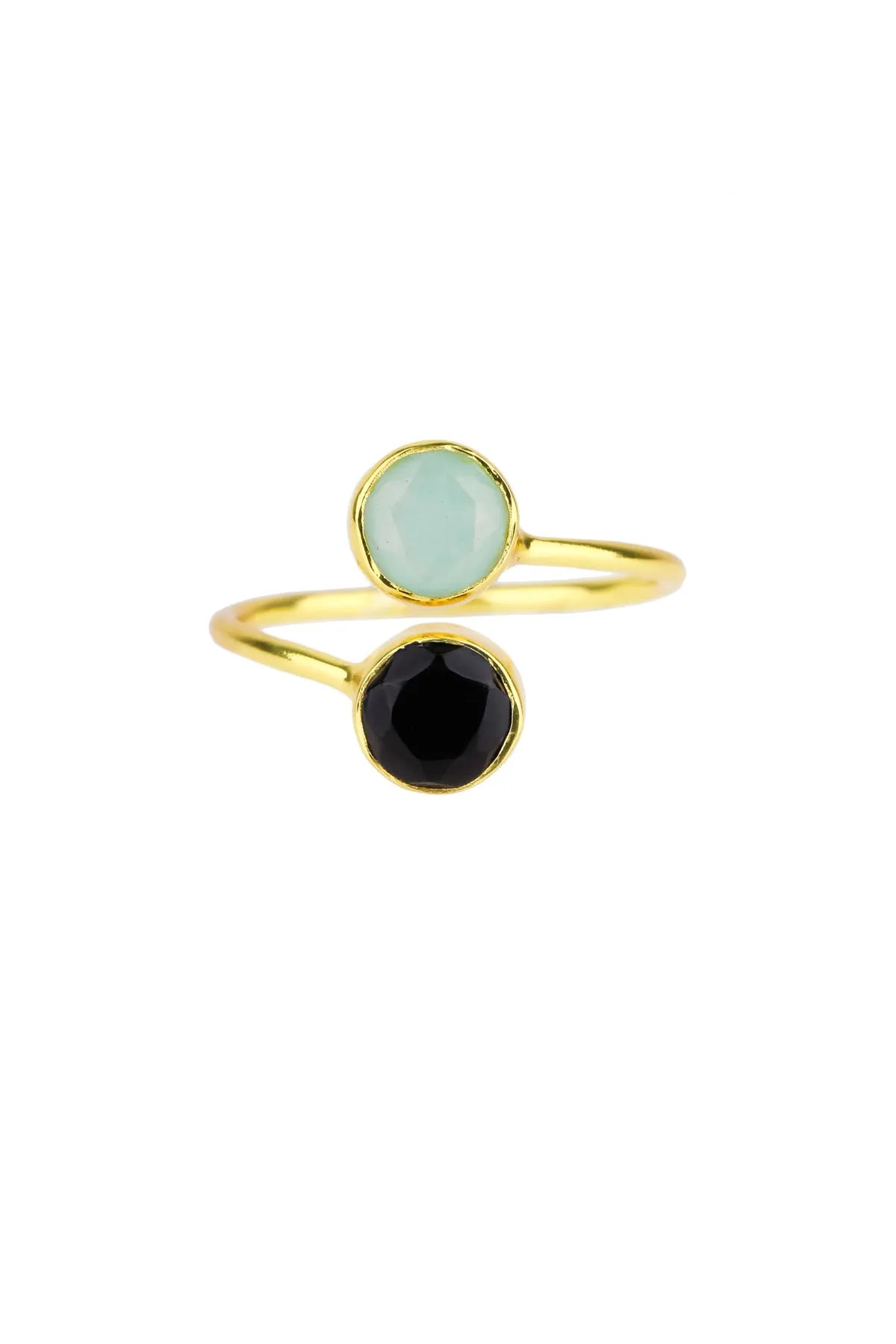 Double Gem Ring with Aqua & Black Onyx Stones - Elegant Stackable Jewelry for Women, Perfect for Weddings, Parties & Everyday Wear