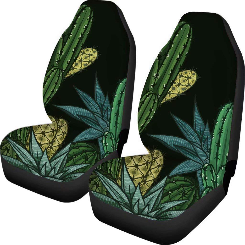 Black & Green Cactus Print Car Seat Covers Set - 2-Piece Front Seat Protectors with Stylish Decoration | Perfect for SUVs, Trucks & Sedans | Durable & Comfortable Vehicle Accessories