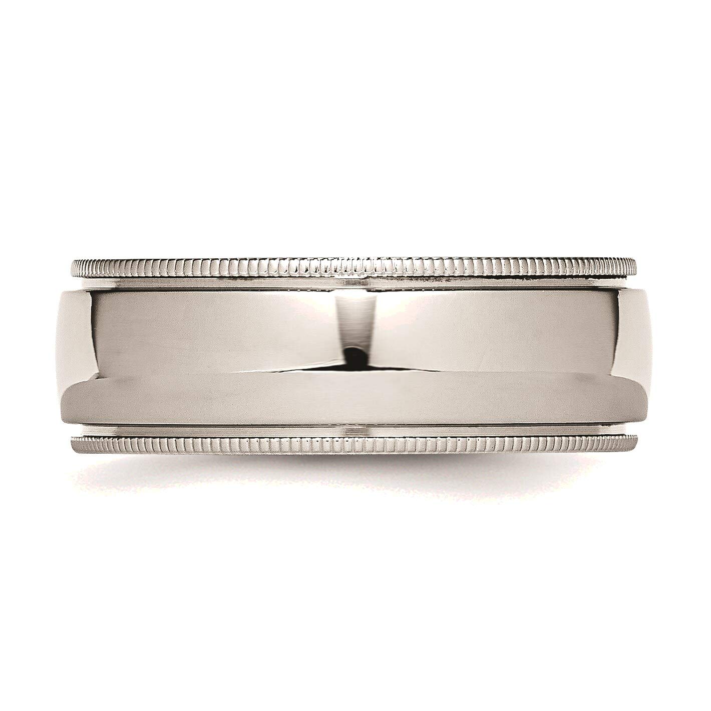 Bonyak Stainless Steel 8mm Grooved Beaded Polished Band Ring - Size 12 - Durable Wedding Band, Anniversary Gift for Men & Women - Perfect for Everyday Wear, Special Occasions and Couples Matching Rings
