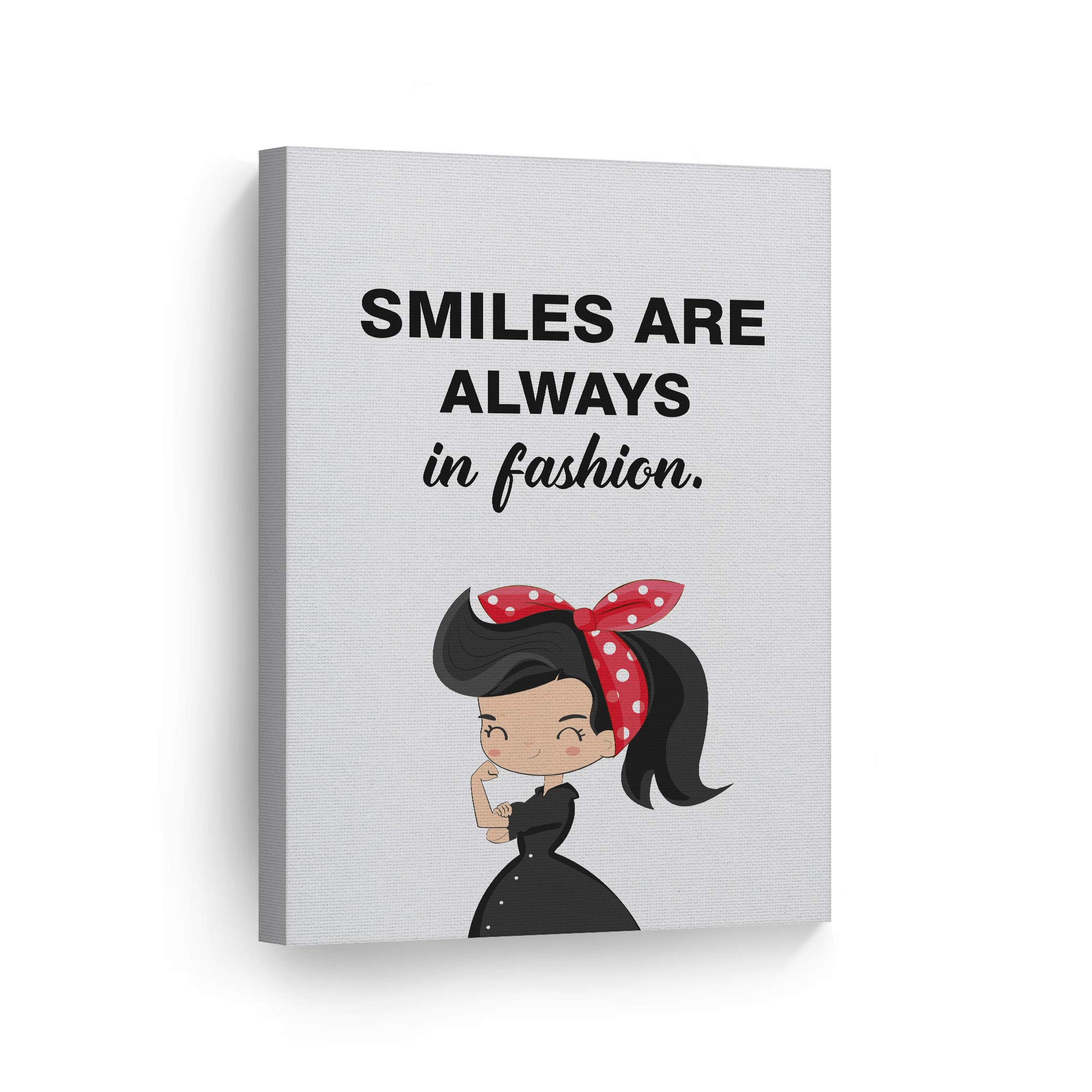 Smile Art Design 'Smiles Are Always in Fashion' Quote - Strong Girl Glam Fashion Canvas Print Wall Art - Ready to Hang 40x30 - Perfect for Office, Bathroom, Teen Girl Room, Women's Dorm, Bedroom & Living Room Decor