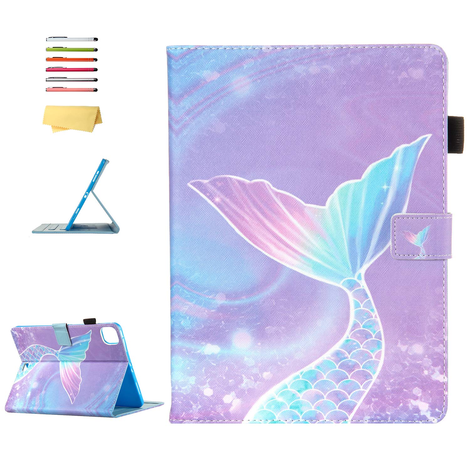 Premium Folio Stand Cover with Pencil Holder for Apple iPad Air 5 (2022) & iPad Air 4 (2020) - Also Compatible with iPad Pro 11-inch (2021/2020/2018) - Pink Mermaid Tail Scale Design | Perfect for Work, Study & Travel Protection
