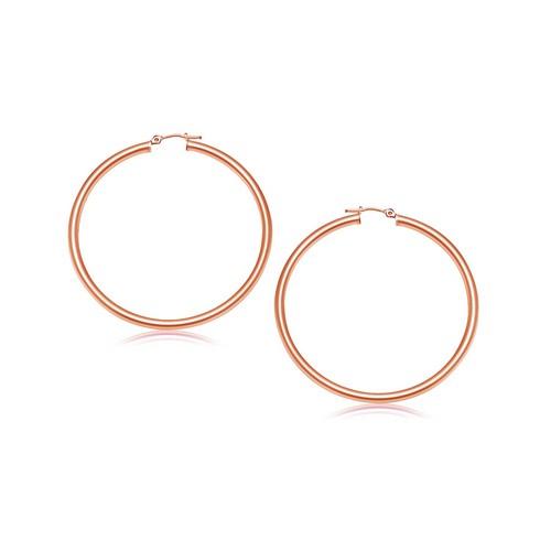 14K Rose Gold Polished Hoop Earrings for Women - 25mm Classic Circle Earrings - Perfect for Everyday Wear, Parties & Gifts