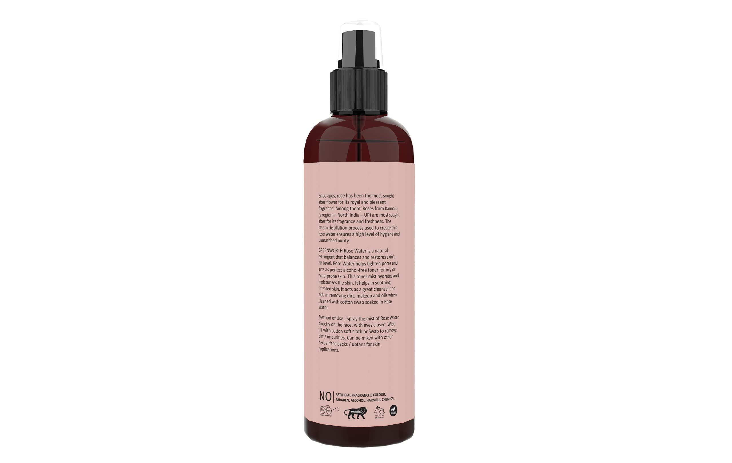GREEN WORTH Pure & Natural Rose Water Toner Mist Spray - 200ml Steam Distilled Gulab Jal | Alcohol-Free & Chemical-Free Facial Hydration | Refreshing Face Mist for Dry Skin, Makeup Setting & Skin Care Routine