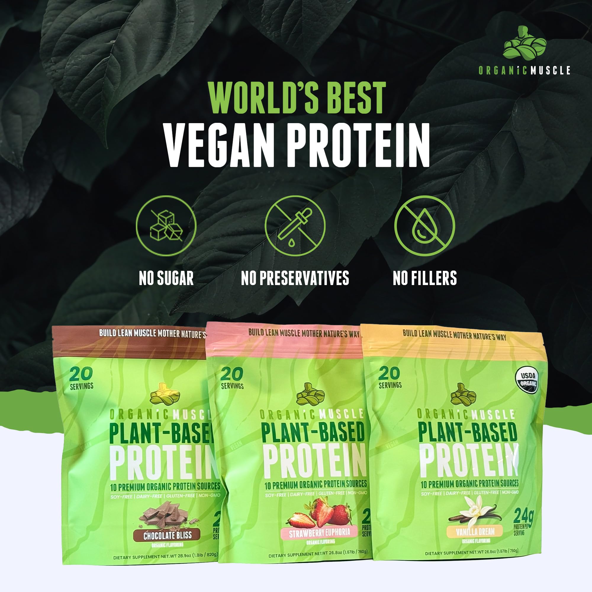 Organic Vegan Protein Powder - Plant-Based Chocolate Protein with Pea, Hemp, Brown Rice & Chia Seeds - Low Calorie Muscle Recovery & Growth Supplement - Post-Workout Shake for Athletes & Fitness Enthusiasts