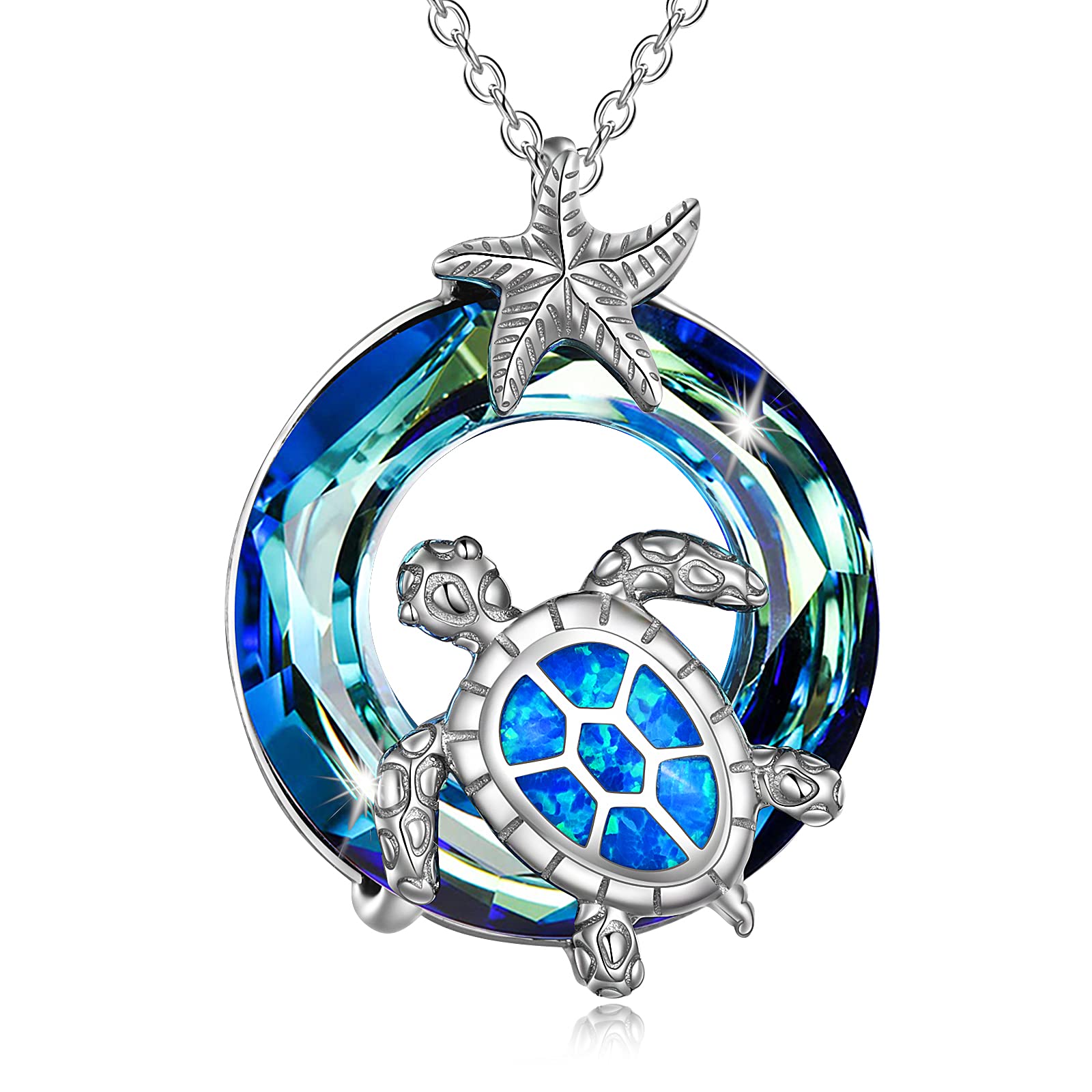 Sterling Silver Sea Turtle Necklace with Crystal Pendant - Ocean Themed Jewelry for Women, Perfect Gift for Wife, Mother, Daughter | Beach Vacation, Anniversary, Birthday Gift Idea