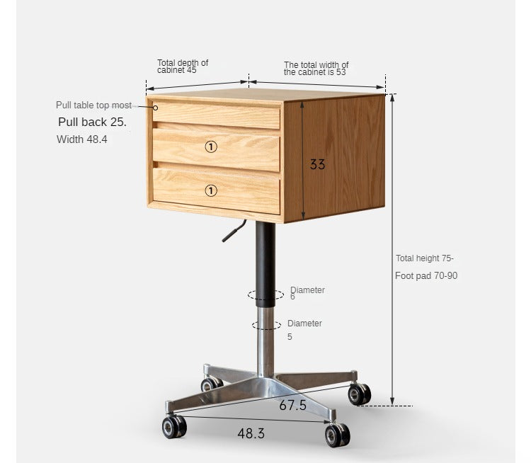 Solid Oak Wood Lift-Top Side Table with Wheels - Perfect for Living Room, Bedroom, or Office as Coffee Table, Nightstand, or Mobile Workstation