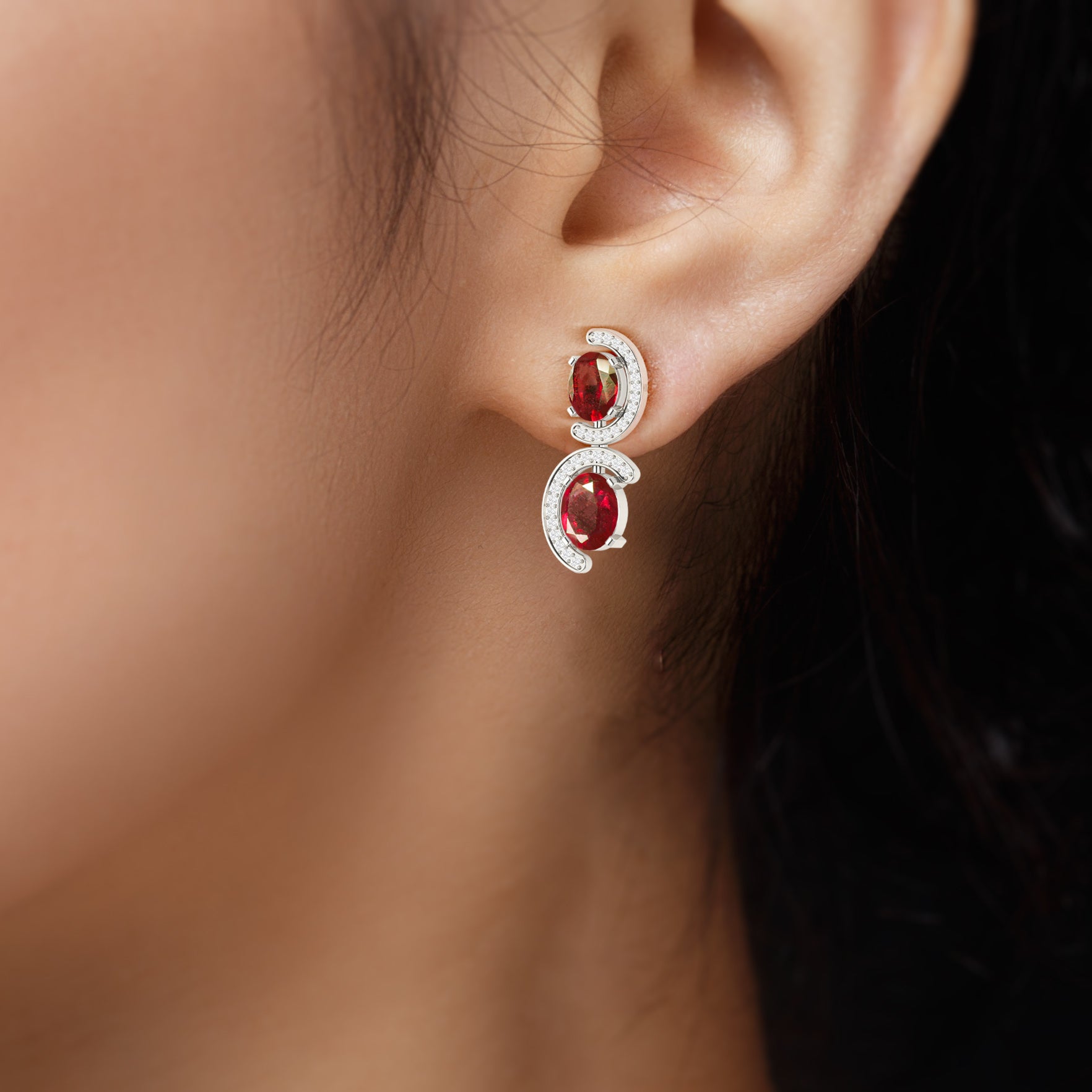 Natural Ruby 'C' Shape Stud Earrings for Women - 14K Gold Plated Elegant Jewelry Gift for Birthday, Anniversary & Valentine's Day | Perfect for Parties, Weddings & Everyday Wear