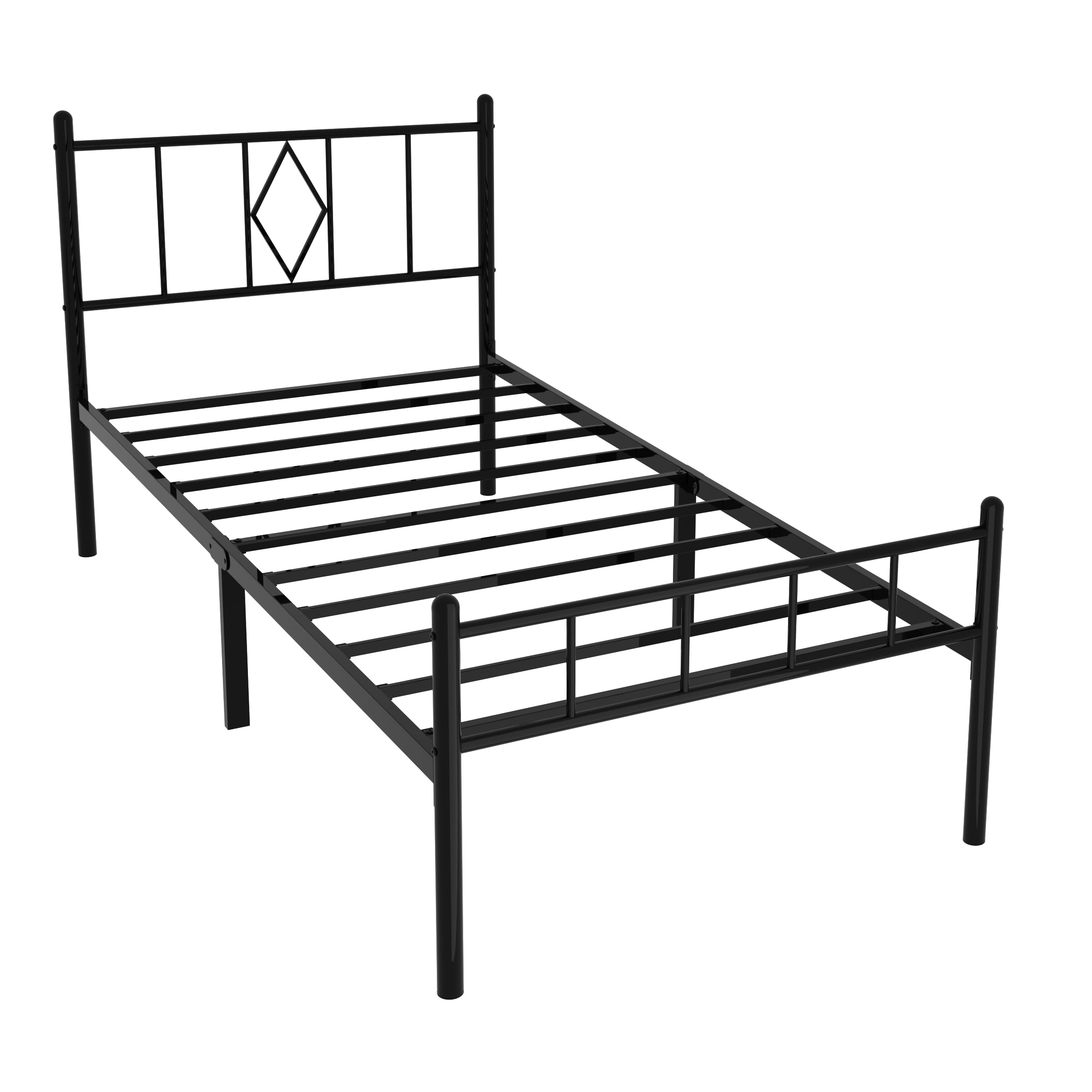 14 Inch Twin Size Bed Frame with Headboard & Footboard - Sturdy Metal Slats, Under Bed Storage, No Box Spring Needed - Quiet & Easy Assembly - Black - Perfect for Kids Rooms, Guest Beds & Small Spaces