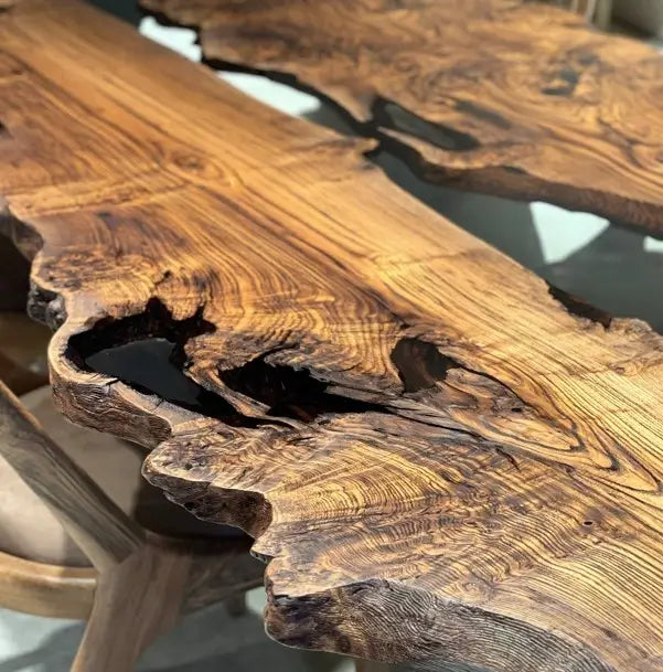 Handcrafted Live Edge Epoxy Resin River Dining Table - Solid Chestnut Wood - Perfect for Modern Farmhouse, Rustic & Contemporary Dining Rooms