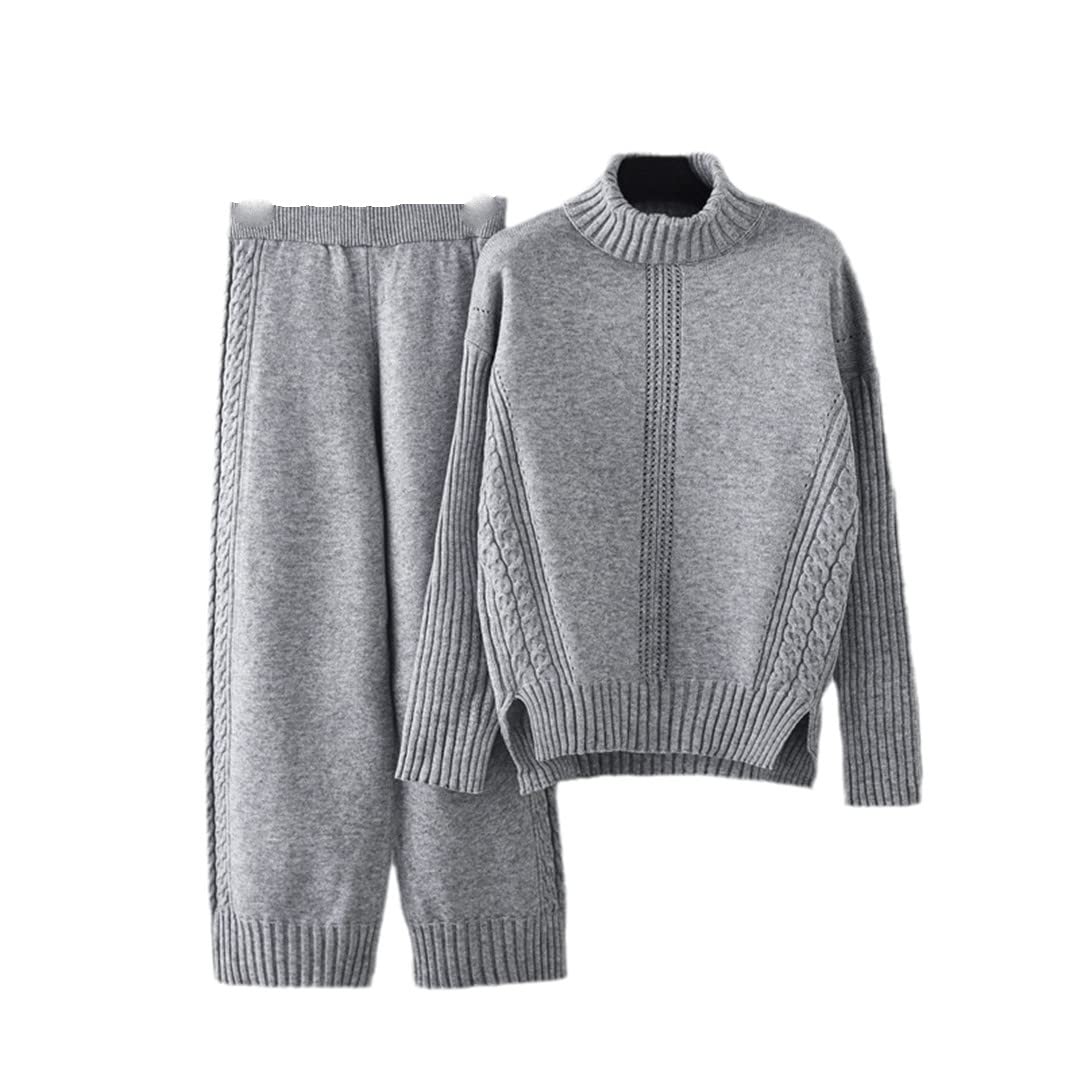 Premium Cashmere Women's Tracksuit Set - Soft Knitted Thick Turtleneck Sweater & Drawstring Harem Pants 2-Piece Outfit | Cozy Lounge Wear for Winter, Home Relaxing & Casual Street Style
