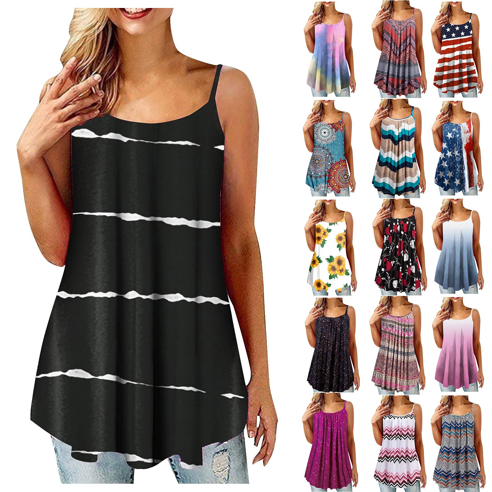Fashionable Women's Pleated Sleeveless Tank Tops - Summer Loose Fit Cami Blouses & Plus Size Shirts with Trendy Prints | Perfect for Casual Wear, Beach Outings & Summer Vacations