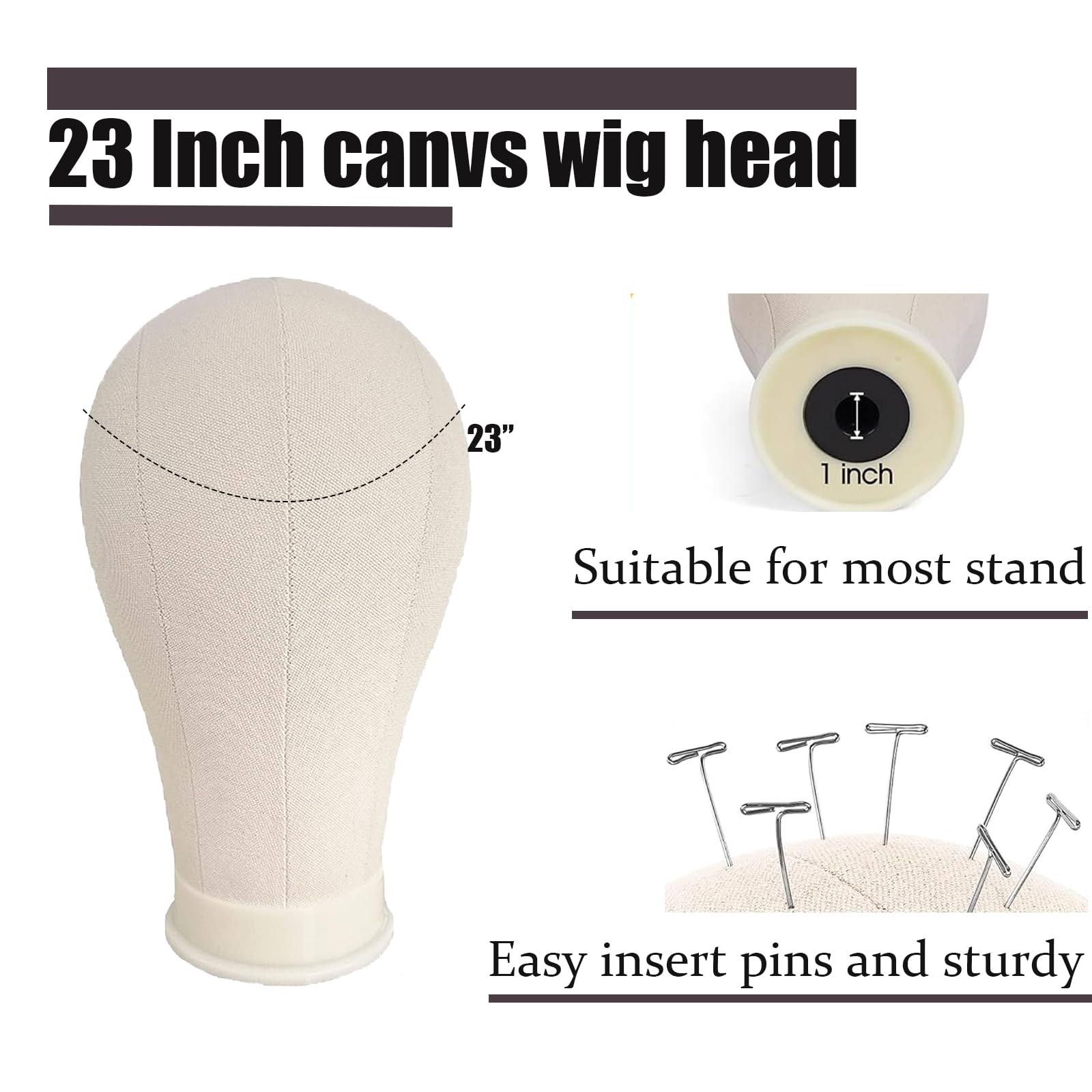 23 Inch Wig Head with Stand - 63 Inch Adjustable Mannequin Tripod & Canvas Head for Wig Making, Styling & Display | Perfect for Salons, Cosmetology Schools & Home Use
