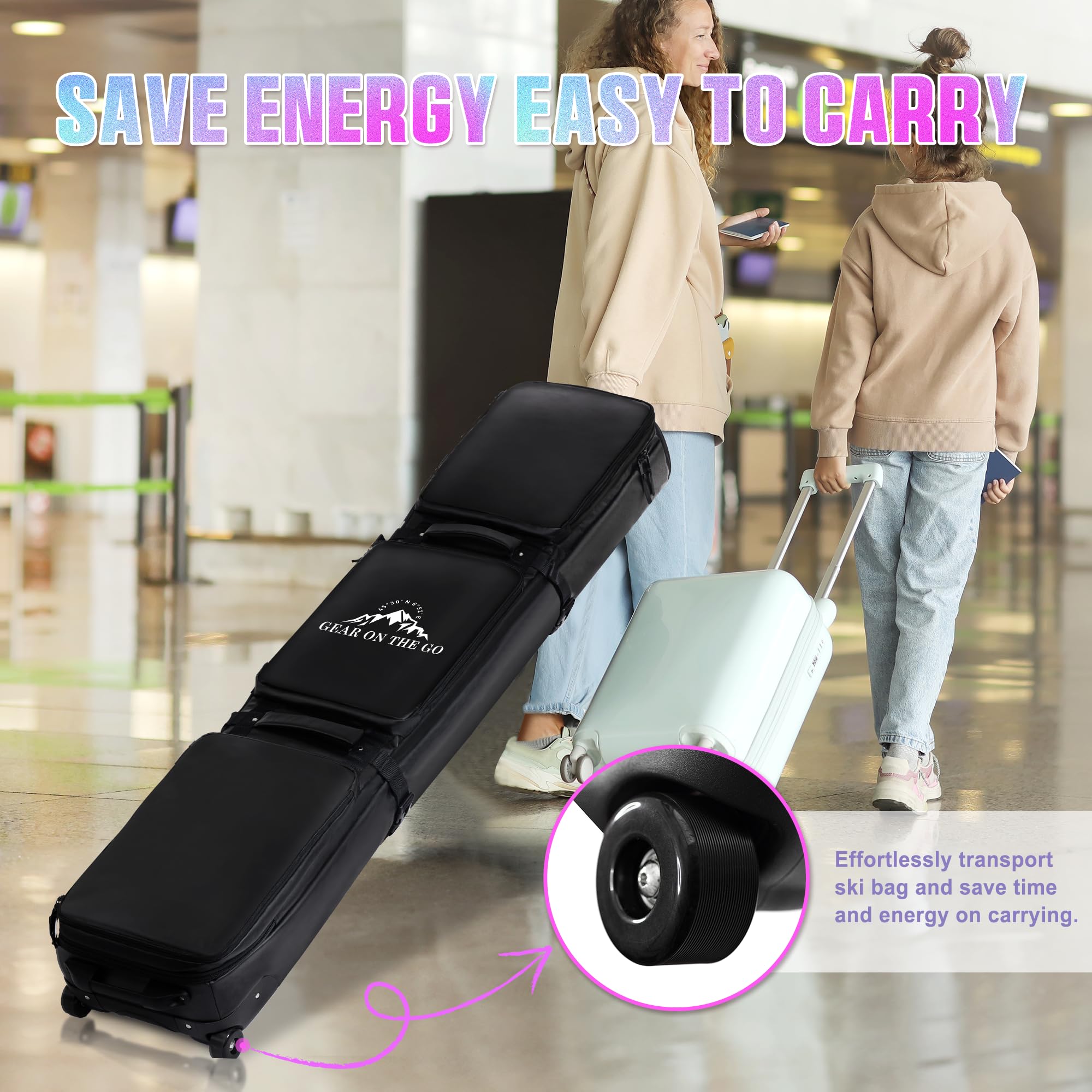 Elevens Double Rolling Ski Bag - Padded Waterproof Snowboard Travel Bag with Wheels for Air Travel | Foldable Wheeled Ski Carrier for 1-2 Skis & Boots | Perfect for Ski Trips, Winter Vacations & Mountain Resorts