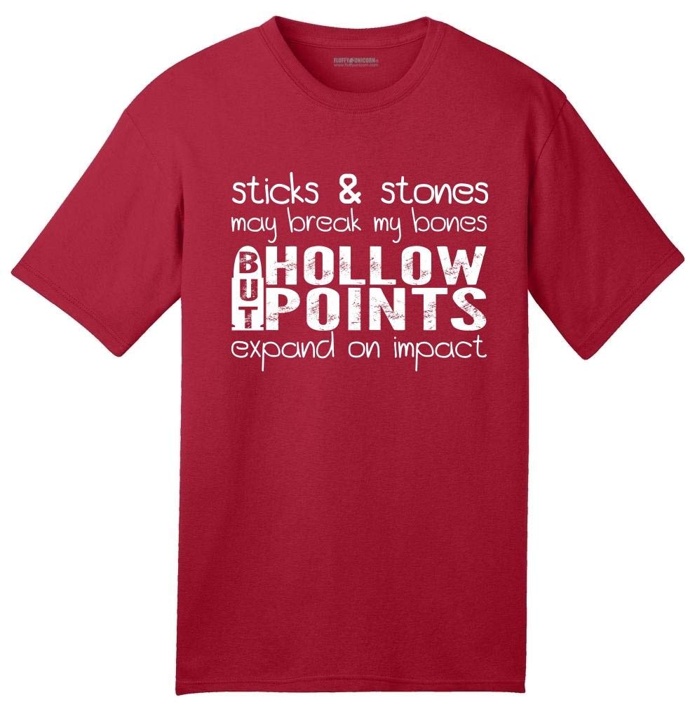Funny Men's Sticks & Stones Break Bones Hollow Points Graphic T-Shirt - American Flag Design Casual Tee for Outdoor Events & Patriotic Celebrations