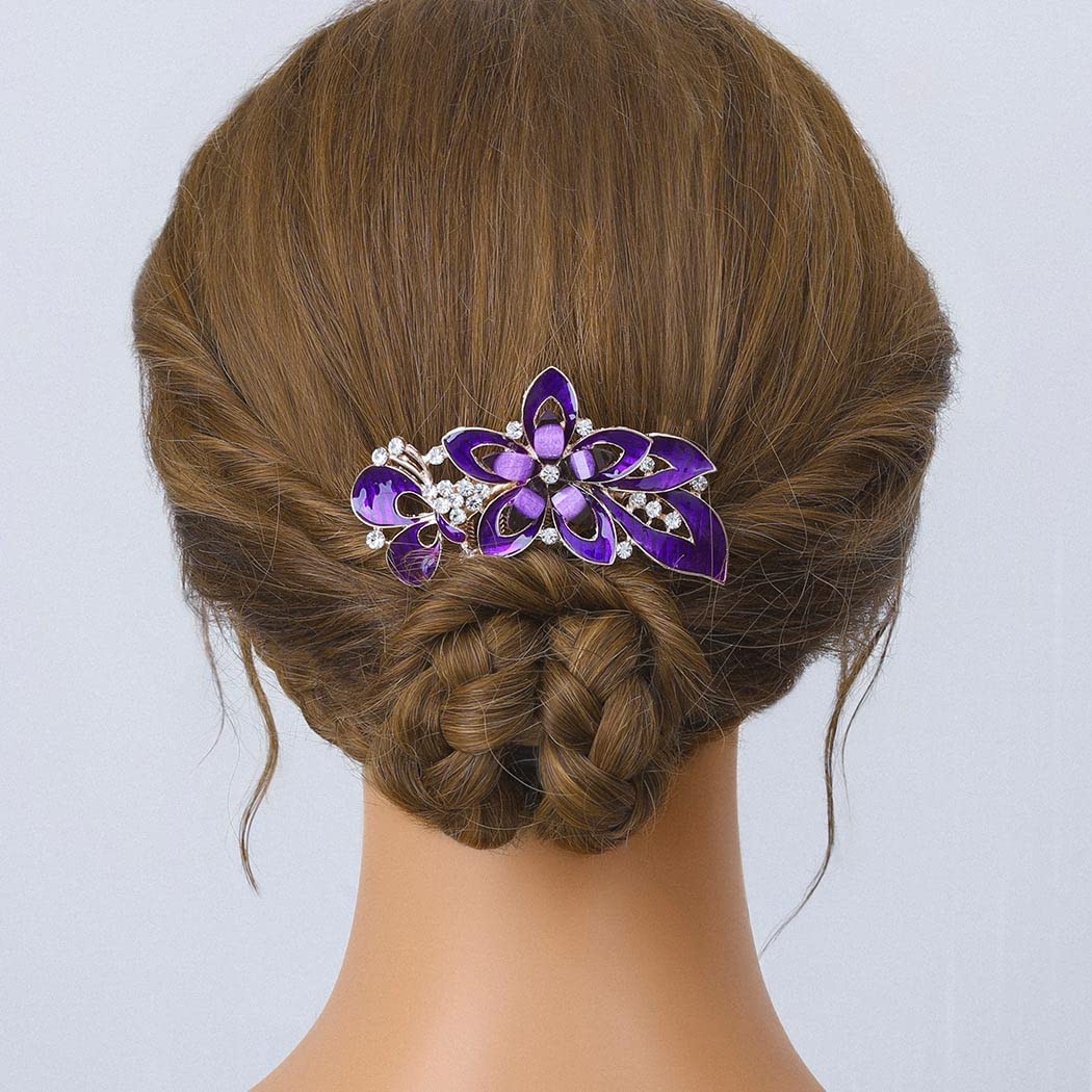 Sparkling Rhinestone Hair Comb - Bridal Wedding Hair Accessories for Women & Girls (Purple) - Perfect for Weddings & Parties