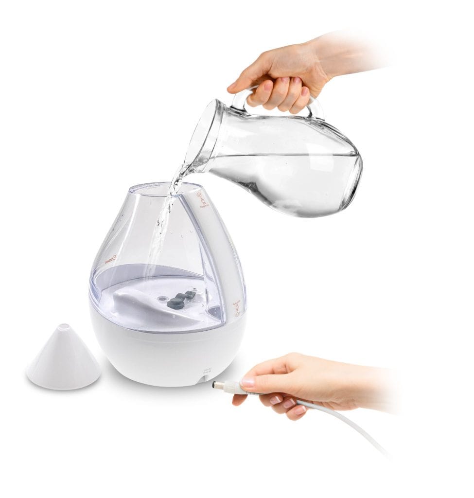 4-in-1 Crane Drop Top Fill Humidifier with Sound Machine - Clear/White | Ultrasonic Cool Mist for Baby Nursery, Bedroom & Office | Quiet Operation with Night Light