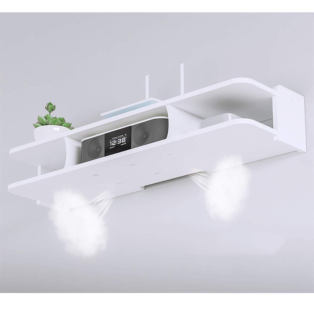 Floating Wall Mount TV Stand - 2-Tier White Media Console Shelf with Cable Management | Heavy Duty Storage Organizer for Books, Router, Projector, DVD Player | Perfect for Living Room, Bedroom & Home Theater Setup
