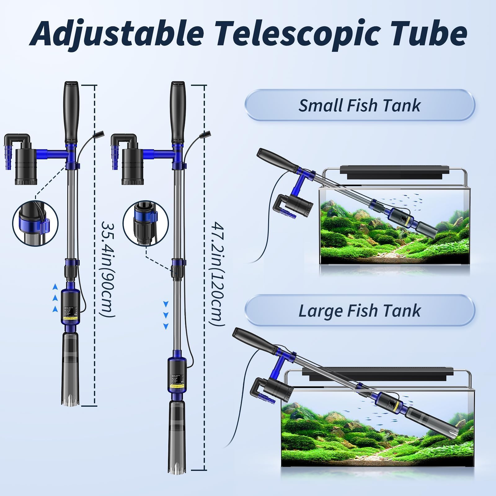 Electric Aquarium Gravel Cleaner Vacuum - 530GPH/32W Powerful Fish Tank Cleaner with Adjustable Water Flow, Complete Aquarium Cleaning Kit for Water Changing & Sand Washing - Perfect for Freshwater & Saltwater Tanks