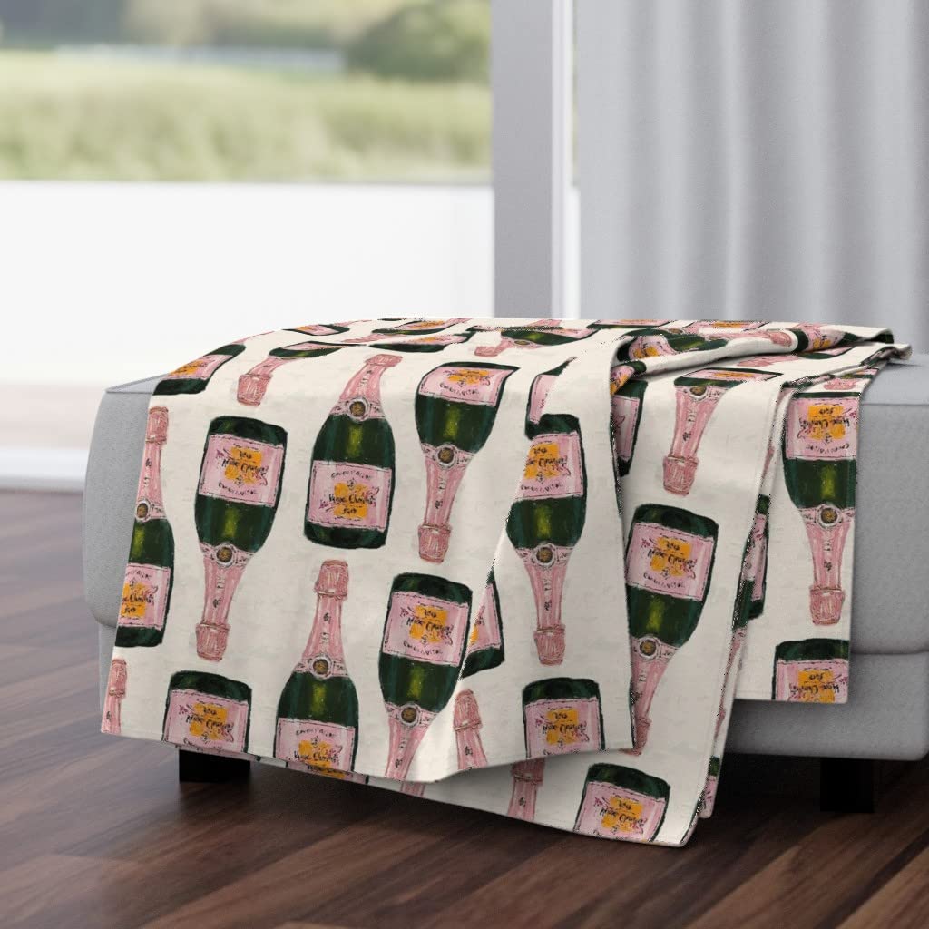 Soft Plush Minky Throw Blanket 50x70 Inches - Pink Champagne Bottles Design for Celebrations & Cocktail Parties | Cozy Home Decor, Gift Idea for Women