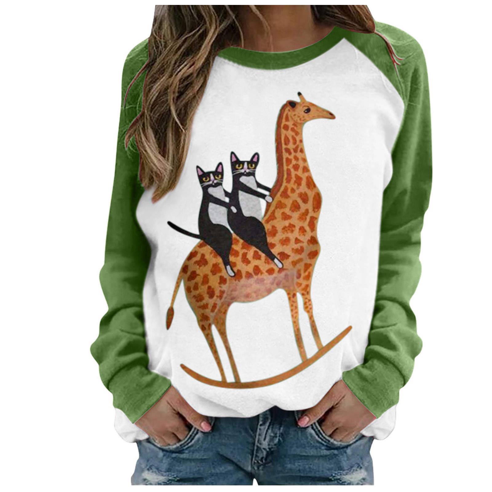 Women's Casual Long Sleeve Cat Print Blouse - Raglan Sleeve Tops for Women | Perfect for Work, Date Night & Everyday Wear