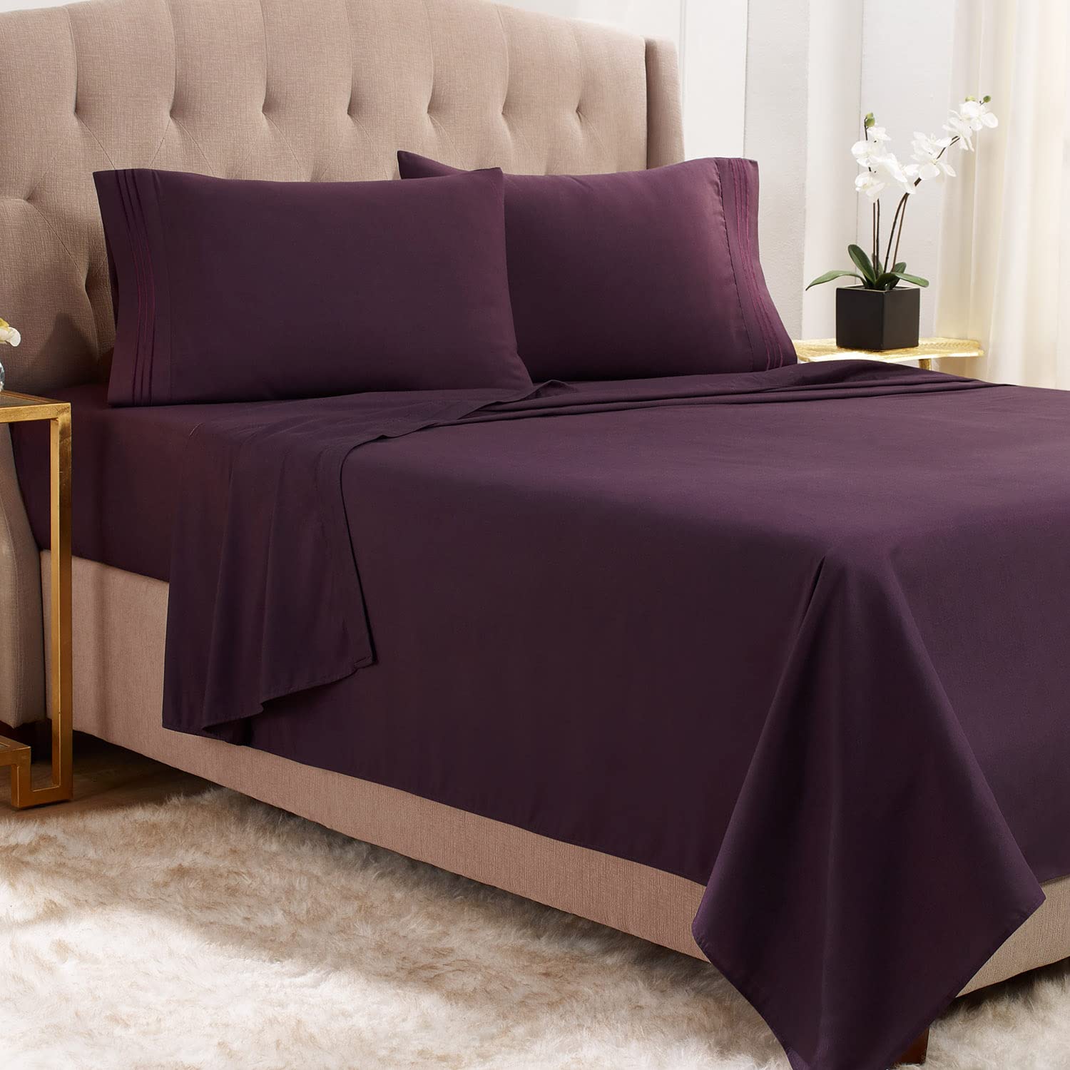 Empyrean Twin Sheets Set - 3 Piece Ultra Soft Microfiber Bedding - Double Brushed Luxury Hotel Quality Purple Eggplant Twin Size Sheets with Deep Pockets & Elastic Corners - Perfect for Guest Rooms, Dorms & Cozy Bedrooms