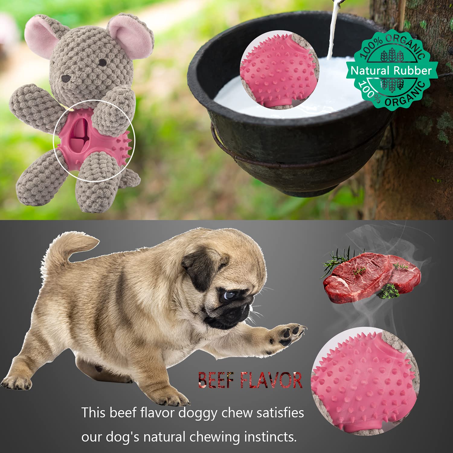 GOOLA Squeaky Dog Toys - Interactive Durable Plush Chew Toys with Squeaker & Crinkle Paper for Puppies & Dogs (Small, Medium, Large) | Natural Rubber Puzzle Food Dispenser Toy | Perfect for Playtime, Training & Teething Relief