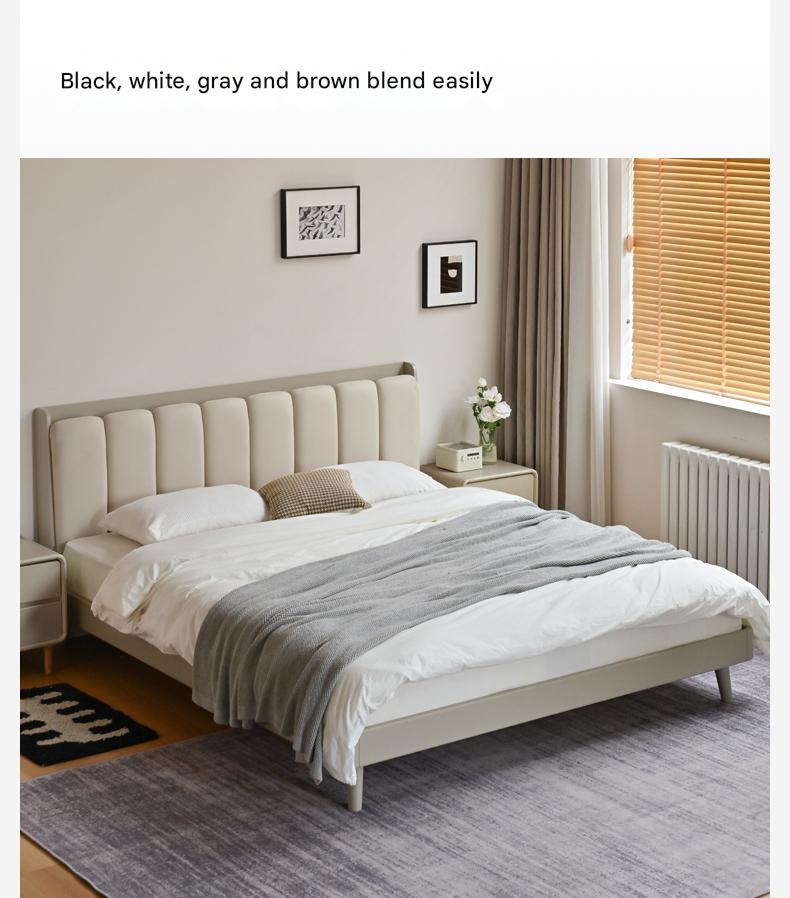 Premium Oak Solid Wood Piano Key Bed Frame with High-Tech Fabric Upholstery – Perfect for Modern Bedrooms, Guest Rooms & Luxury Home Decor