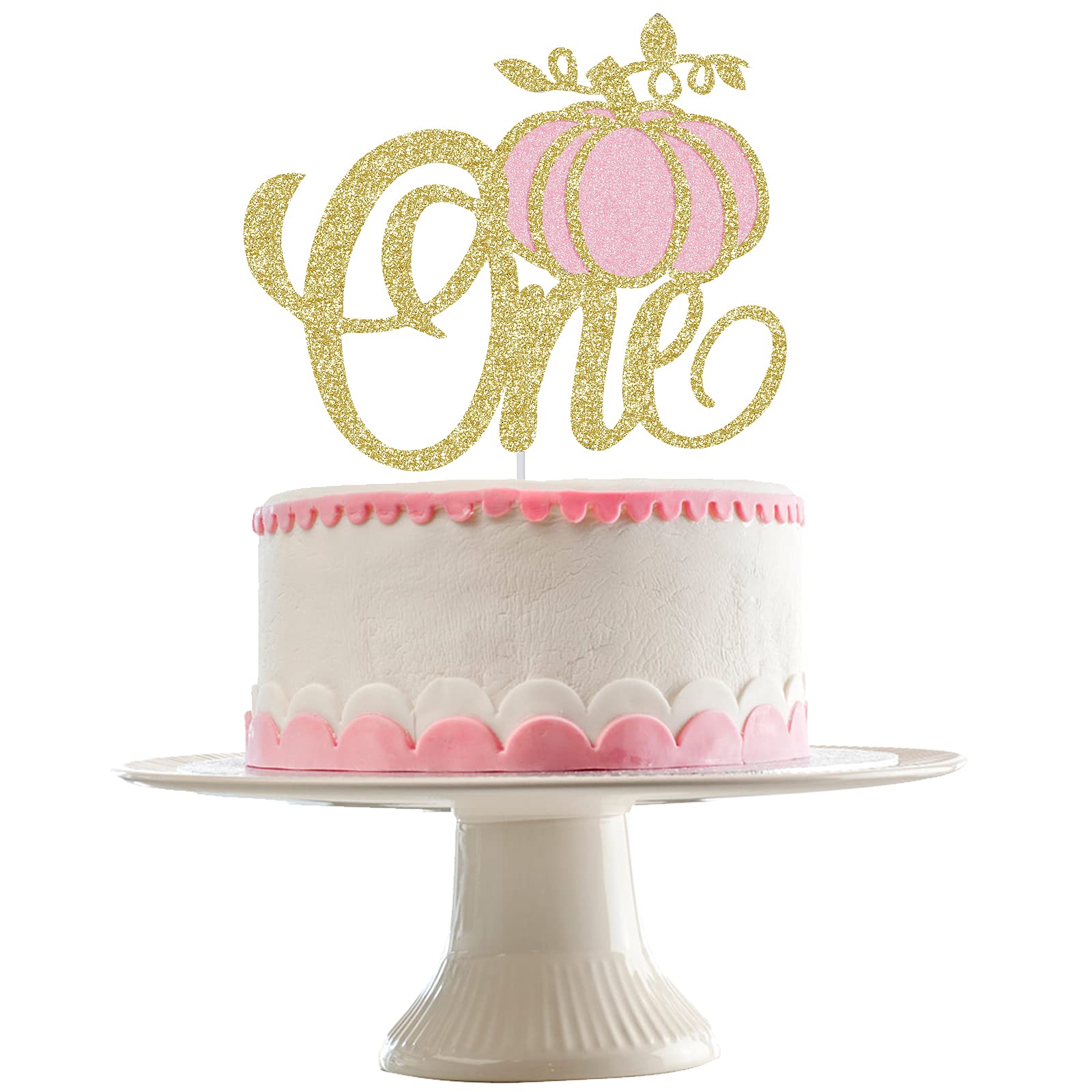 Pink and Gold Pumpkin Cake Topper for 1st Birthday - Fall Themed Decor for Girls | Perfect for Baby's First Birthday Cakes, Cupcakes, and Dessert Tables