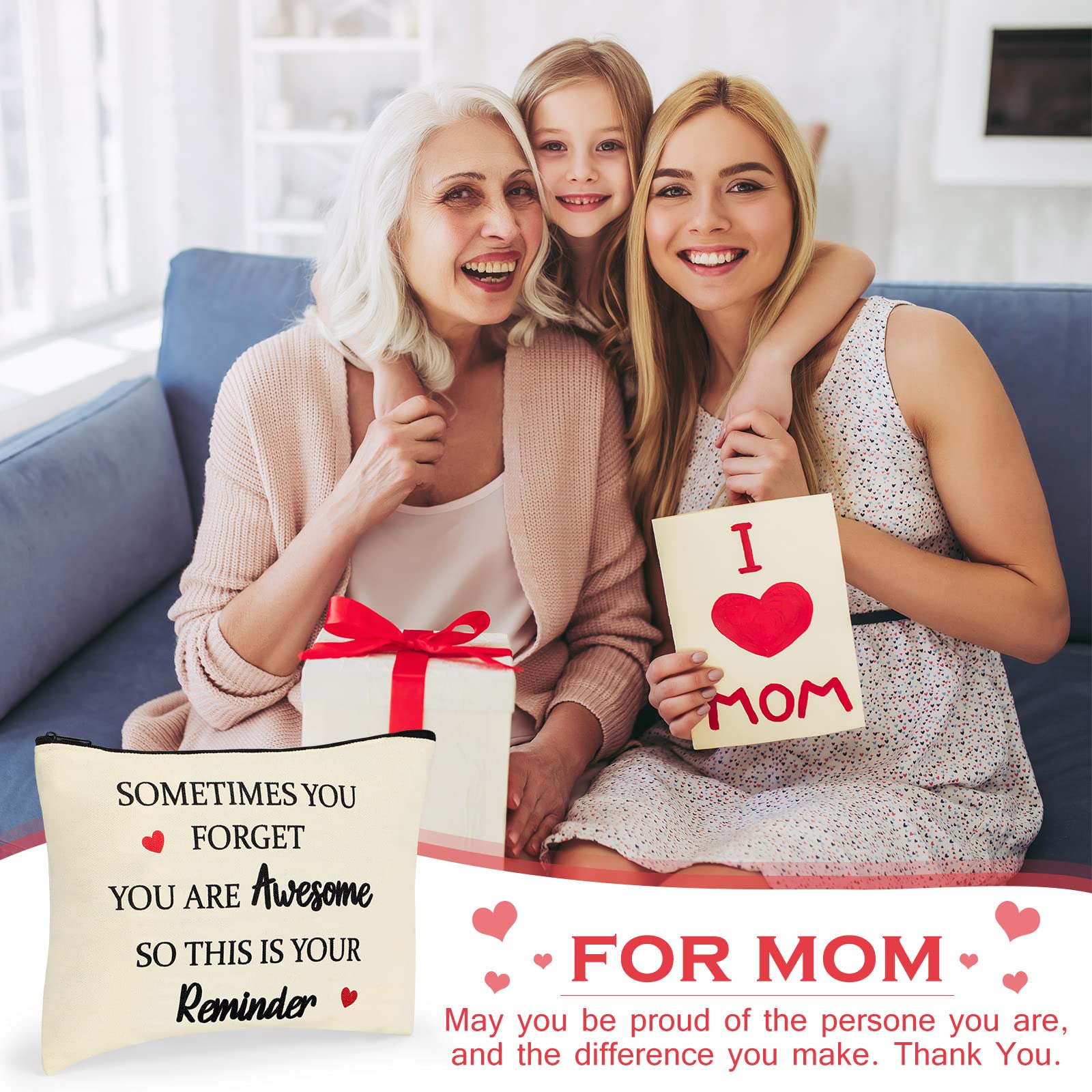 12 Pack Inspirational Thank You Gift Makeup Bags for Women - Appreciation Gifts for Coworkers, Teachers, Nurses, Employees, Social Workers & Volunteers - Canvas Cosmetic Bags for Birthday, Graduation & Special Occasions (Warm Style, White) - Perfect for Daily Use, Travel & Gift Giving