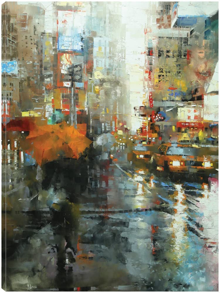 Manhattan Orange Umbrella Fine Art Canvas Print by Mark Lague - 24x32 Inch Ready to Hang Wall Decor for Living Room, Bedroom, Office - Perfect for Modern Home & Office Interior Design