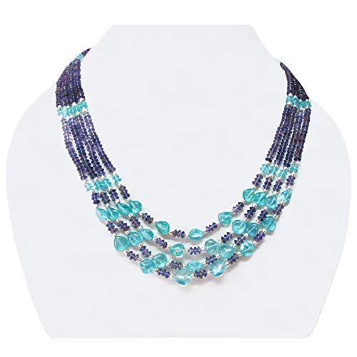 Blue Iolite Apatite Beaded Necklace with Sterling Silver - Handmade Gemstone Jewelry for Women, Birthday Gift for Her, Perfect for Weddings & Special Occasions