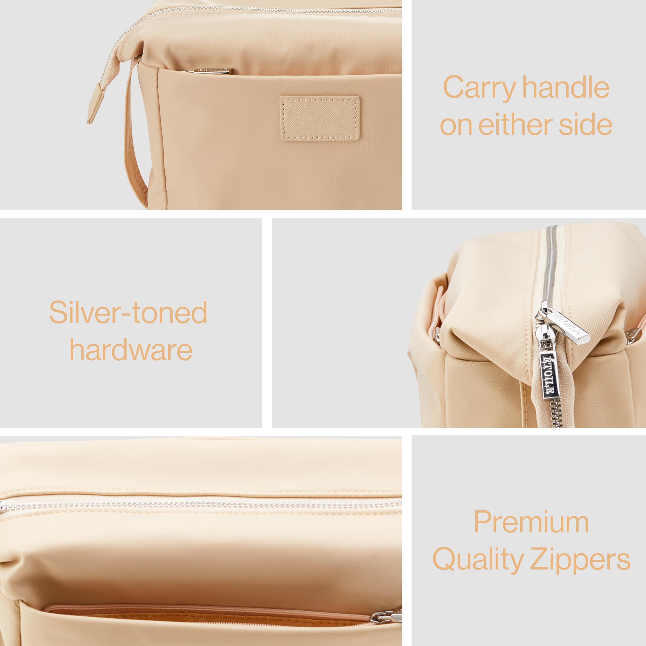 ETOILE Jet Setter Travel Case - Soft Flexible & Foldable Makeup Cosmetic Bag for Women | Perfect for Air Travel, Vacation & Daily Organizer (Beige)