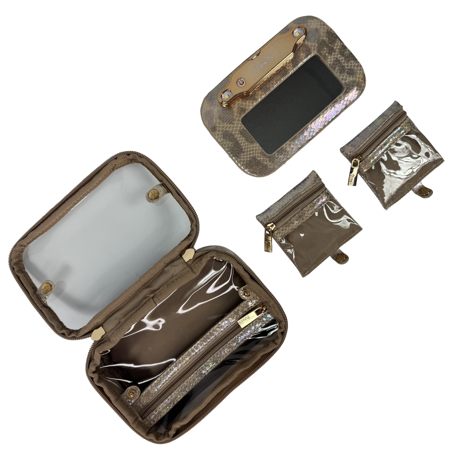 LITTMINI Lighted Mirror Case with LED - Glimmer Leopard Design for Makeup & Vanity - Perfect for Travel, Home, and Professional Use