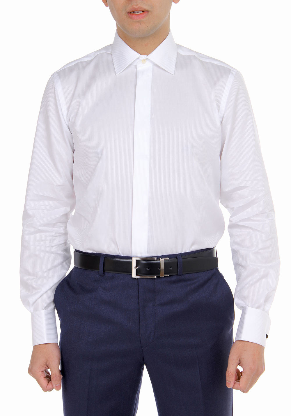 White Satin Stripe Dress Shirt for Men - Contemporary Fit Formal Wear - Perfect for Weddings, Business Meetings & Special Occasions