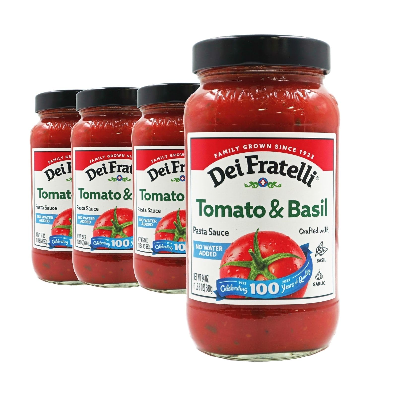 Dei Fratelli Tomato & Basil Pasta Sauce (24 oz. Jars, 4-Pack) - No Water Added, Never from Tomato Paste - Authentic 5th Generation Italian Recipe - Perfect for Spaghetti, Lasagna & Italian Cooking